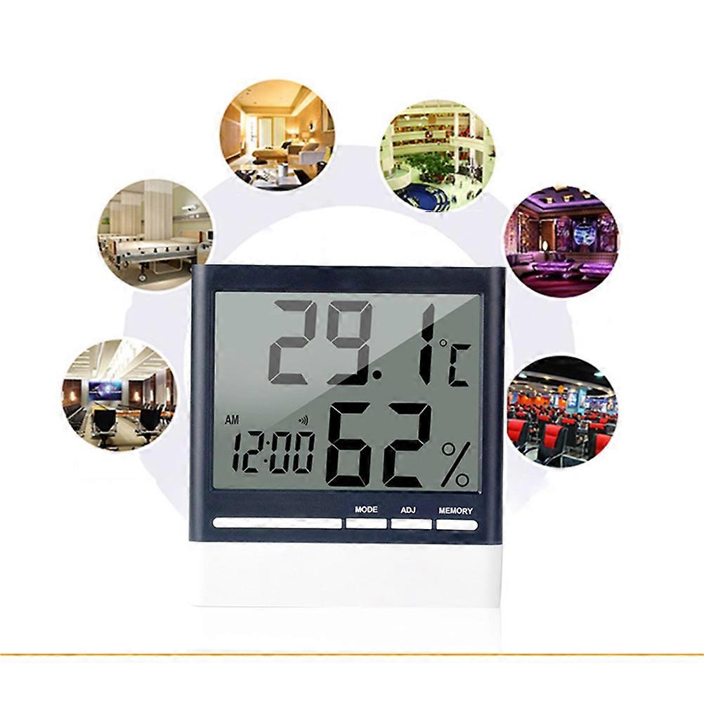 Digital Temperature and Humidity Meter with Clock Calendar for Home Use Portable ABS 4.7 x 2.8 x 0.8 Inches