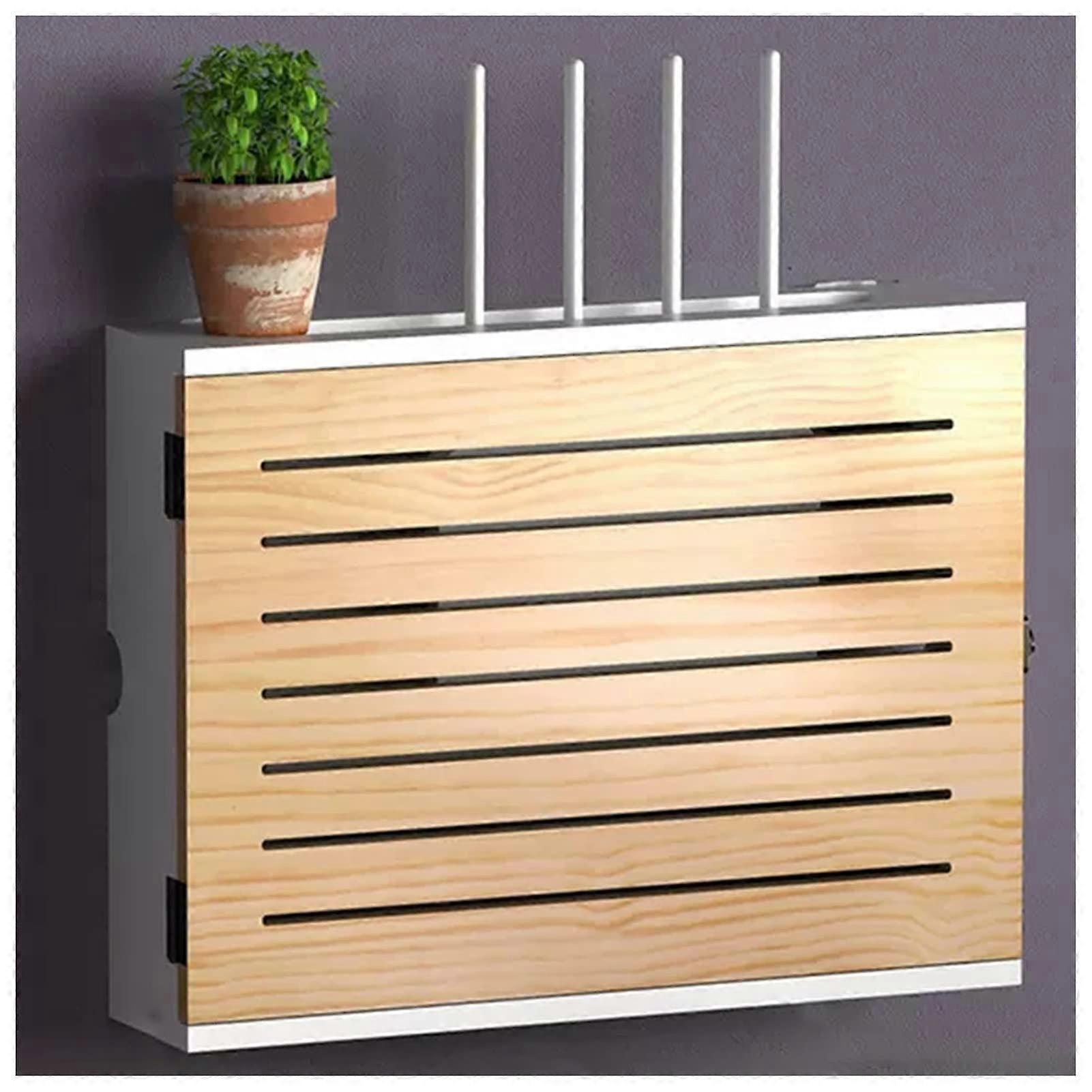 Wall Mounted WiFi Router Storage Box Wooden Organiser For Modem And Set-Top Box Cable Management