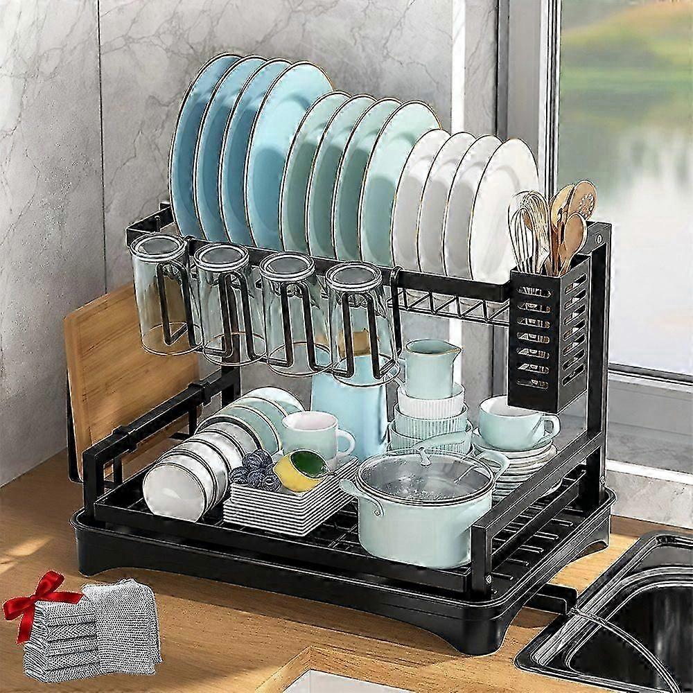 2-Tier Rustproof Dish Drainer with Stainless Steel Mesh Grids