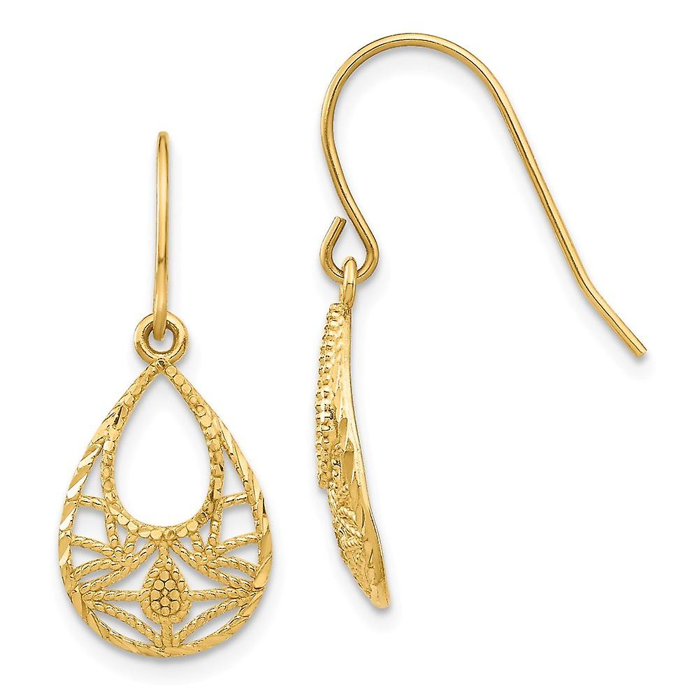 14k Solid Yellow Gold Sparkle Cut Long Drop Dangle Earrings 25x10mm Wide-Dangle Earring for Women