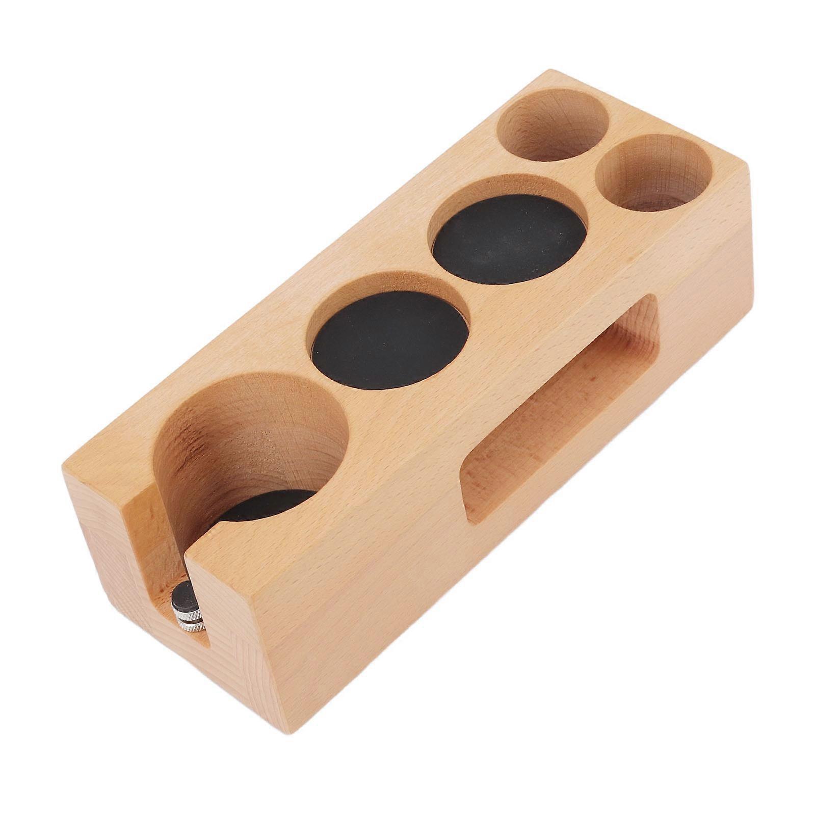 Wooden Coffee Tamper Holder 5-Hole Non-Slip Station with Mat