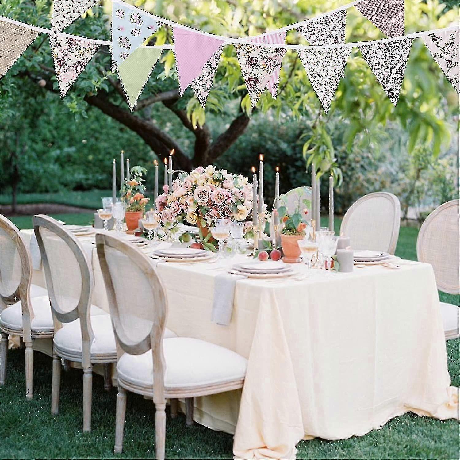 40ft النسيج Bunting، 42pcs في الهواء الطلق بانتينغ بانر، الأزهار خمر القطن مثلث العلم لتزيين الحزب