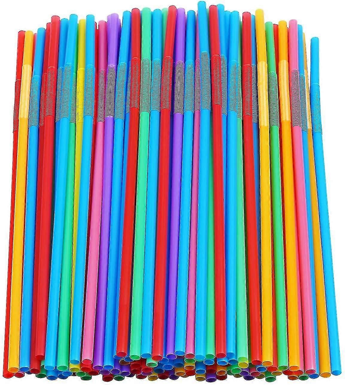 200 Pcs Colorful Plastic Long Flexible Straws