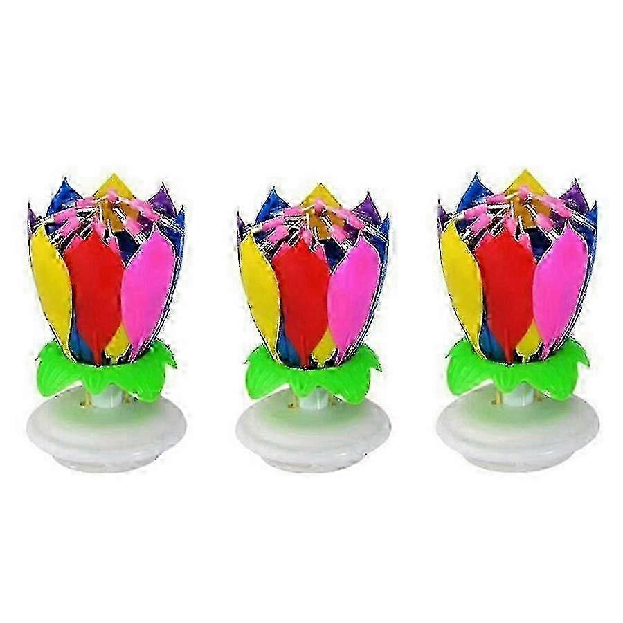 Luminous Multi-Color Birthday Candle Set: 3 Pack Musical Candle with Lotus Rotation and Enchanting Sound Effects for Joyful Celebrations
