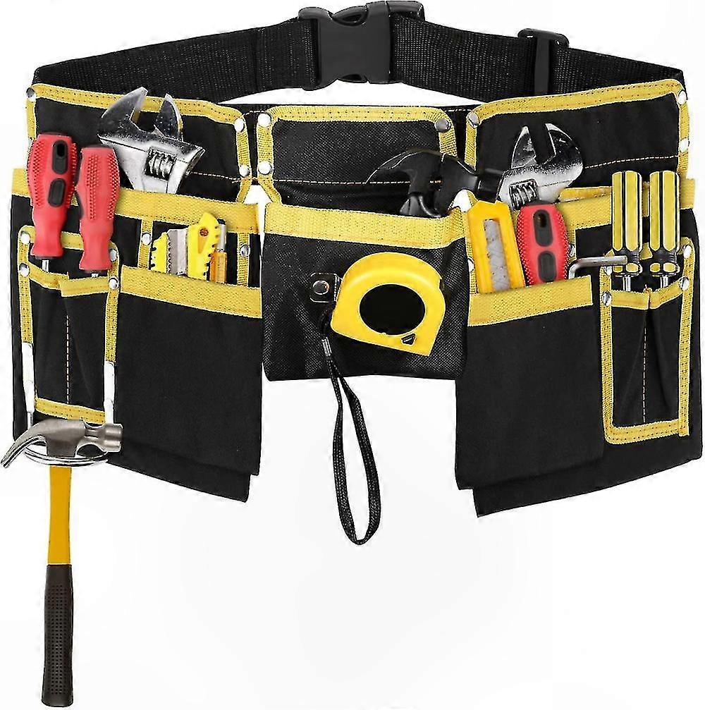 11-Pocket Tool Belt with Hammer Holder, Adjustable 30"-45" Oxford Cloth Work Belt with Buckle for Construction and DIY Projects