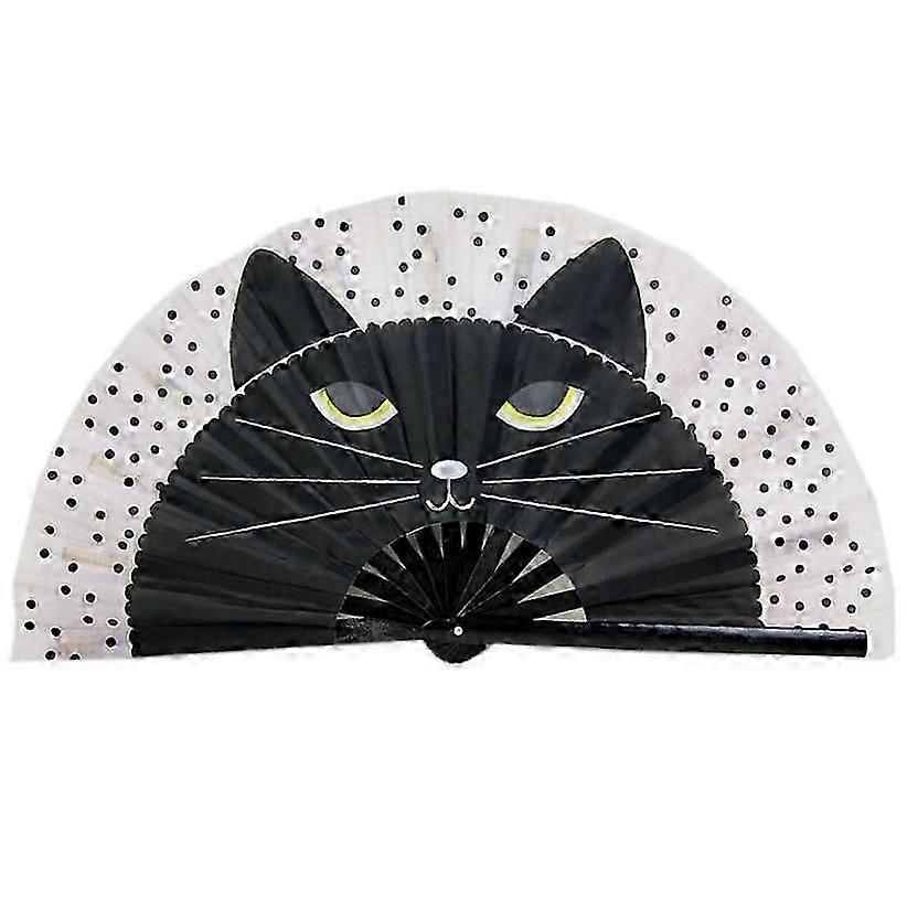 Bamboo Nylon-Cloth Folding Hand Fan with Cat Pattern