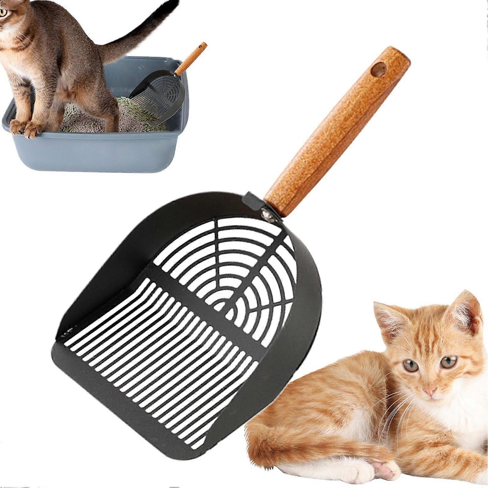 Cat Litter Scoop Metal Waste Separator, Ergonomic Grip Poop Rake ExtraWide Kitty Lifter for Large Box, NonStick Scoop Tool