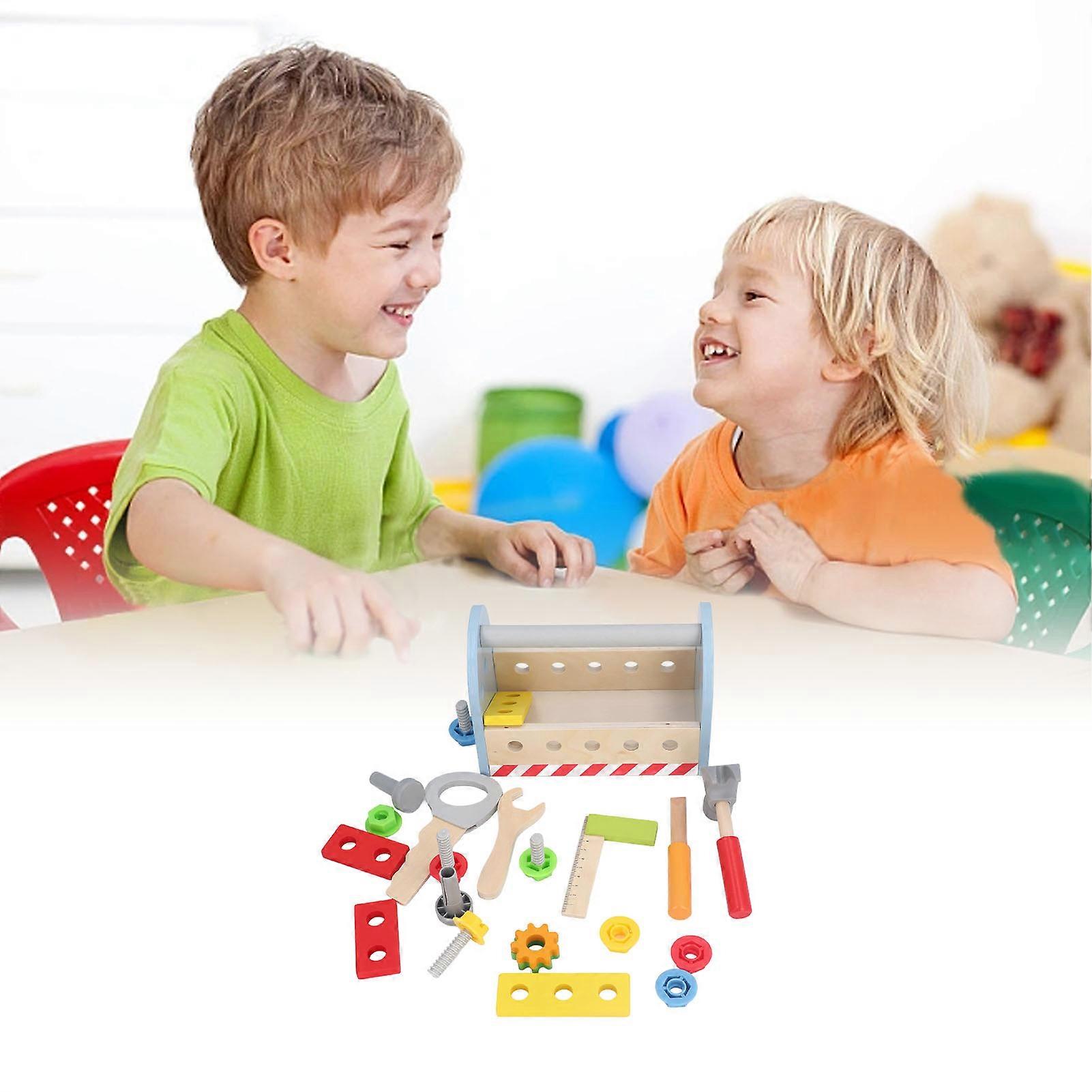 Wooden Tool Toy Box DIY Kit Solid Wood Realistic Screw Nuts Set