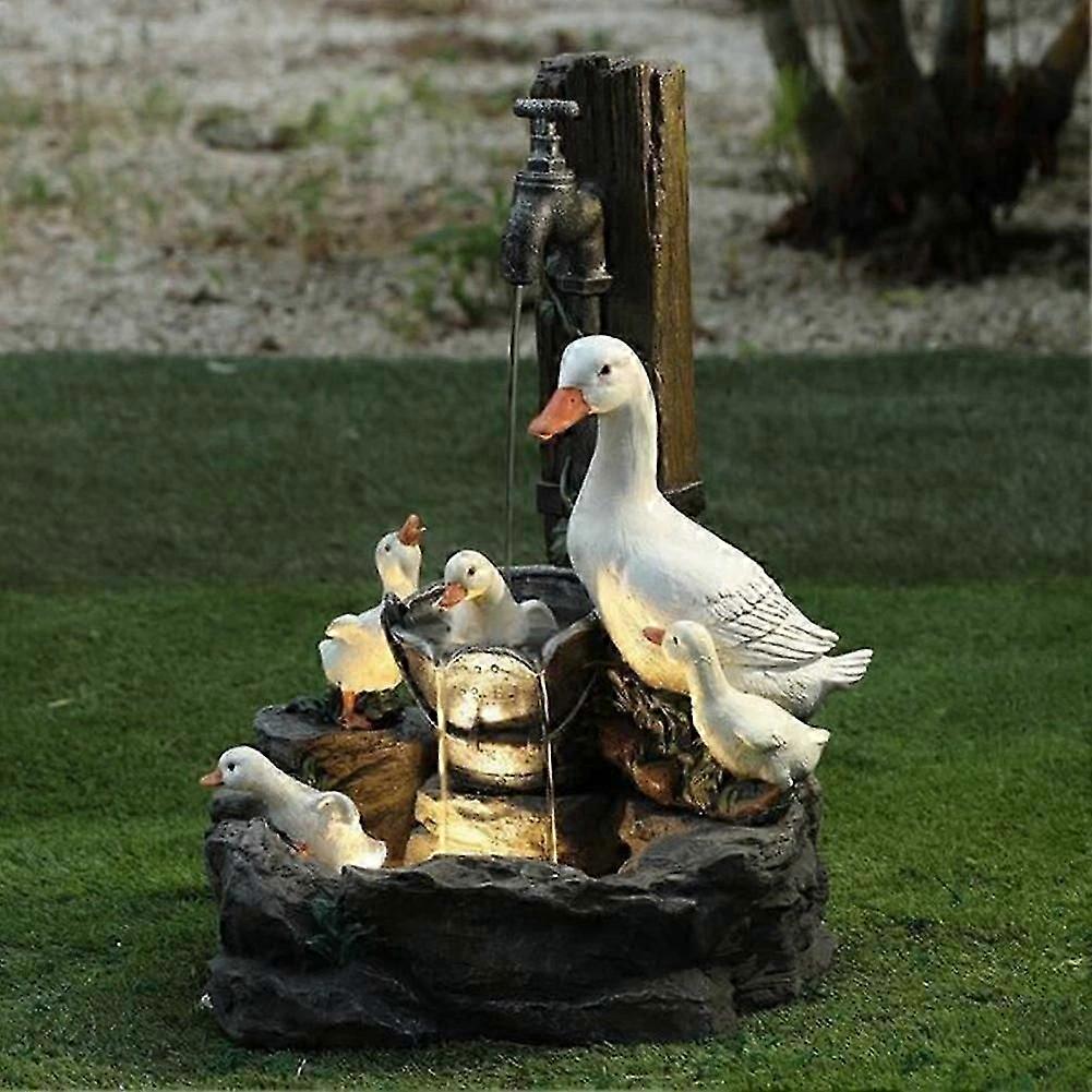 Solenergi Duck Familie Have Vandfunktion Springvand And Statue LandscapDecor