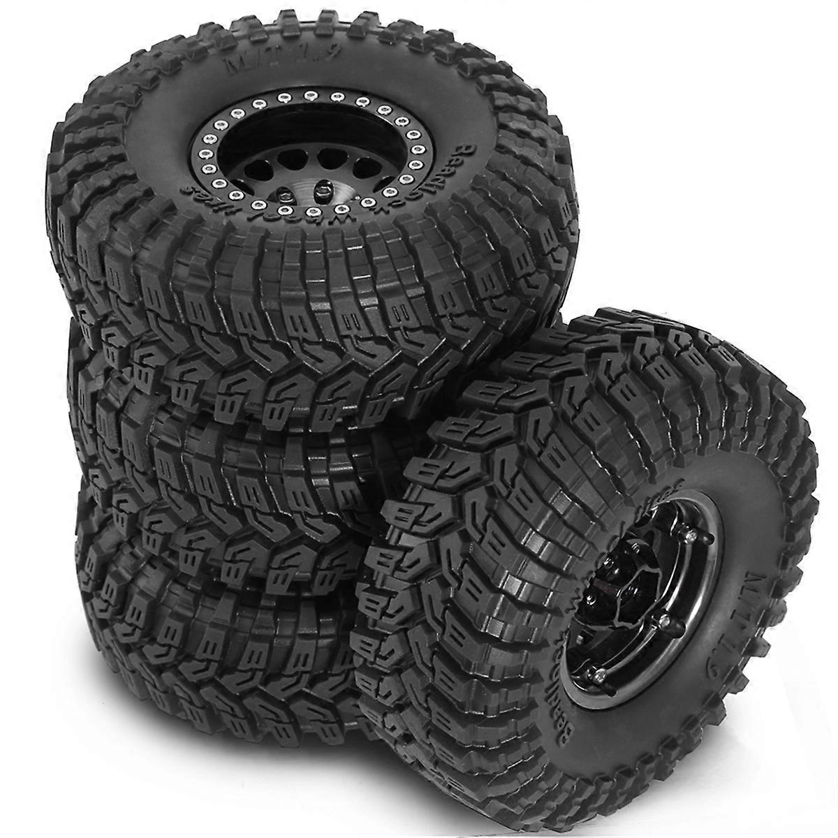 4PCS 1.9 Metal Beadlock Tires Claw Mud Terrain Wheel Tires for FCX10 Axial SCX10 Pro SCX10 UTB18 TRX4 Black