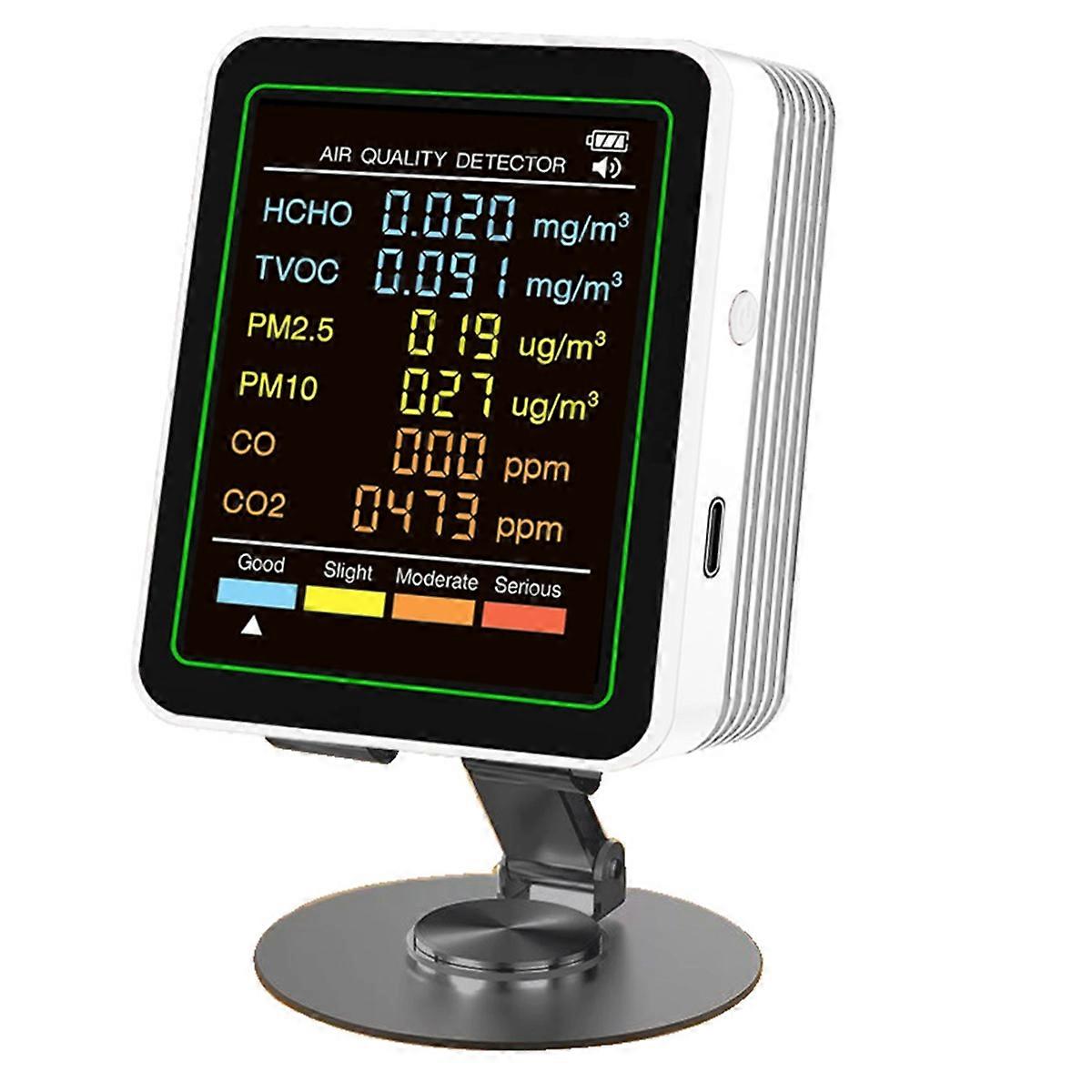 MT07CO Φορητό όργανο ελέγχου ποιότητας αέρα εσωτερικού χώρου 6 σε 1 PM2.5 PM10 Οικιακό όργανο ελέγχου ποιότητας αέρα CO2 TVOC HCHO Λευκό