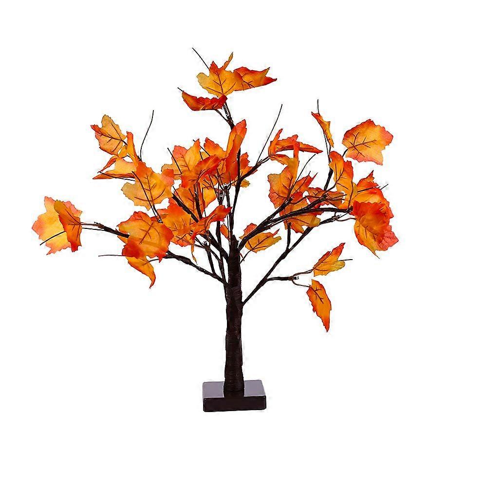 1 lampe d'arbre à 24 LED en forme de feuille d'érable pour Halloween, alimentée par batterie et USB, à double usage