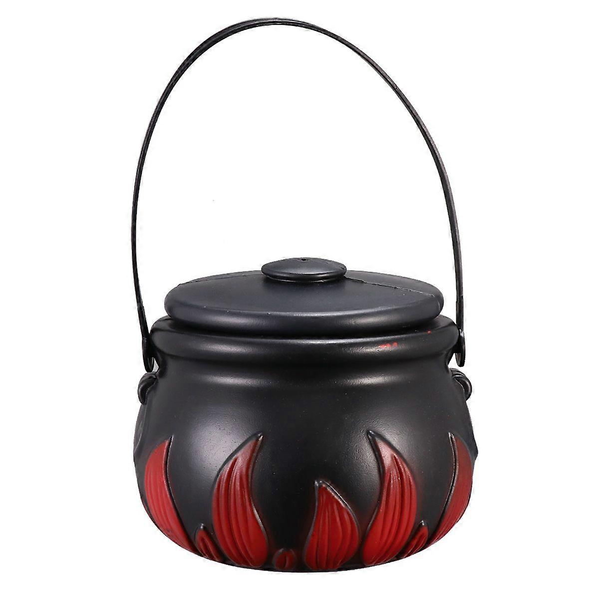 Novelty Candy Kettles with Lid Halloween Black Kettles Candy Holder Witches Cauldron with Handle (Size L with Fire Pattern)