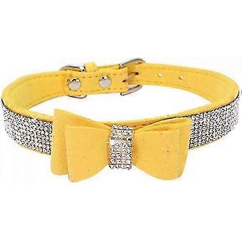 2025 Collier de chien en cristal avec nœud papillon Strass Colliers de chiot Bling pour petits chiens 8,6-11 pouces (paquet de 1) Jaune