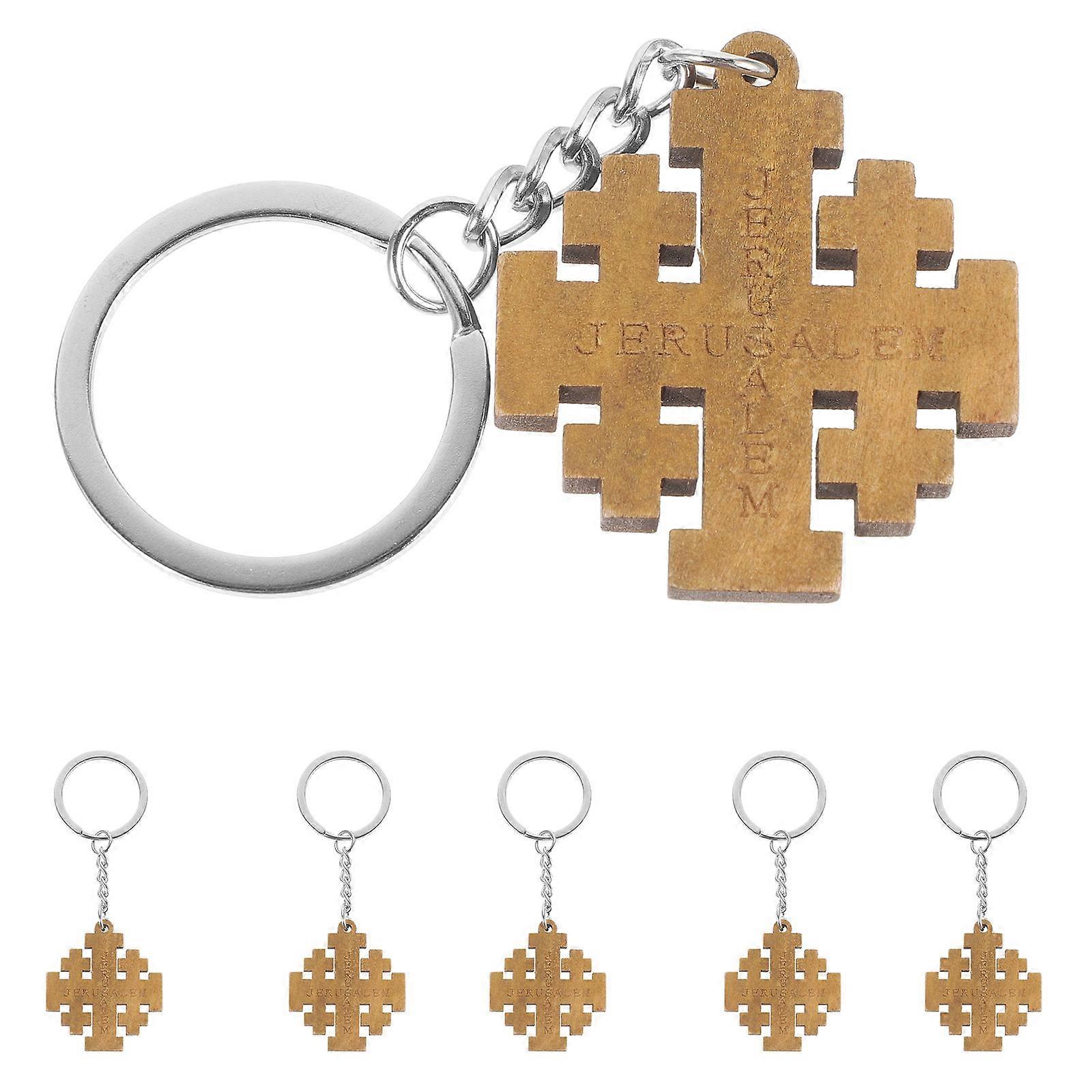 12Pcs Wood Cross Key Chain for Decoration Rustic Pendant Set