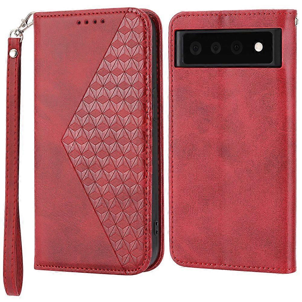 Phone Wallet Case for Google Pixel 7a,Imprinted Rhombus Pattern Calf Texture PU Leather Stand Phone 