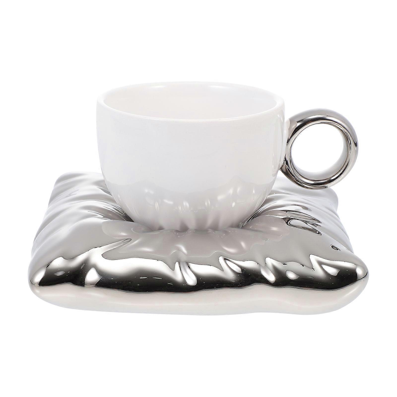 White Coffee Cup Ceramic Coffee Cup with Saucer 1Set for Tea Drinking