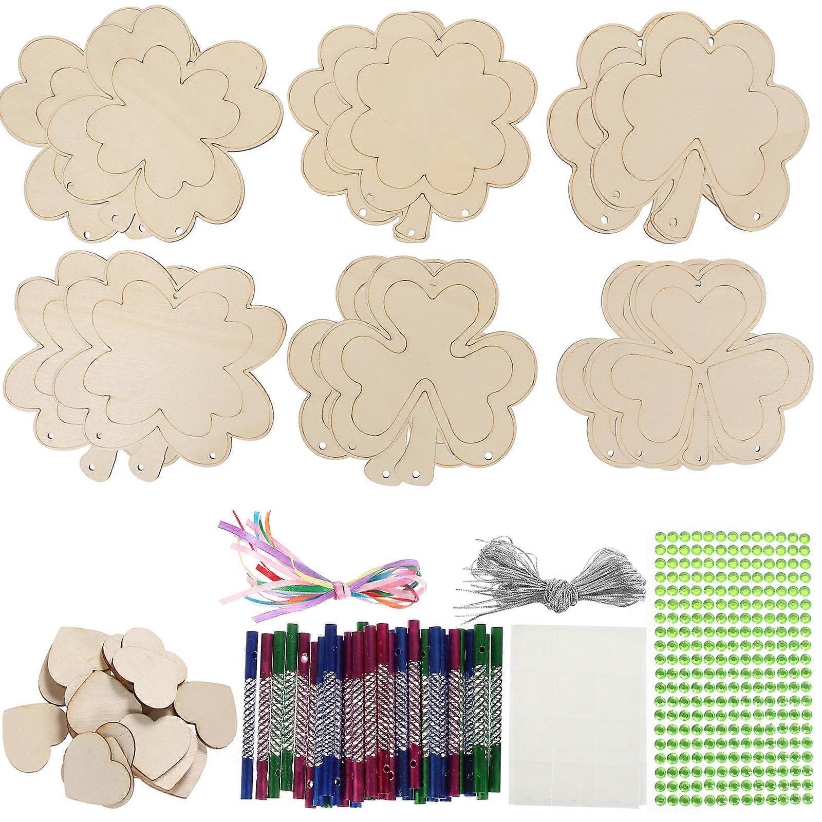 Shamrock Wooden Wind Chime Kit for Decoration 4Sets DIY Handcraft