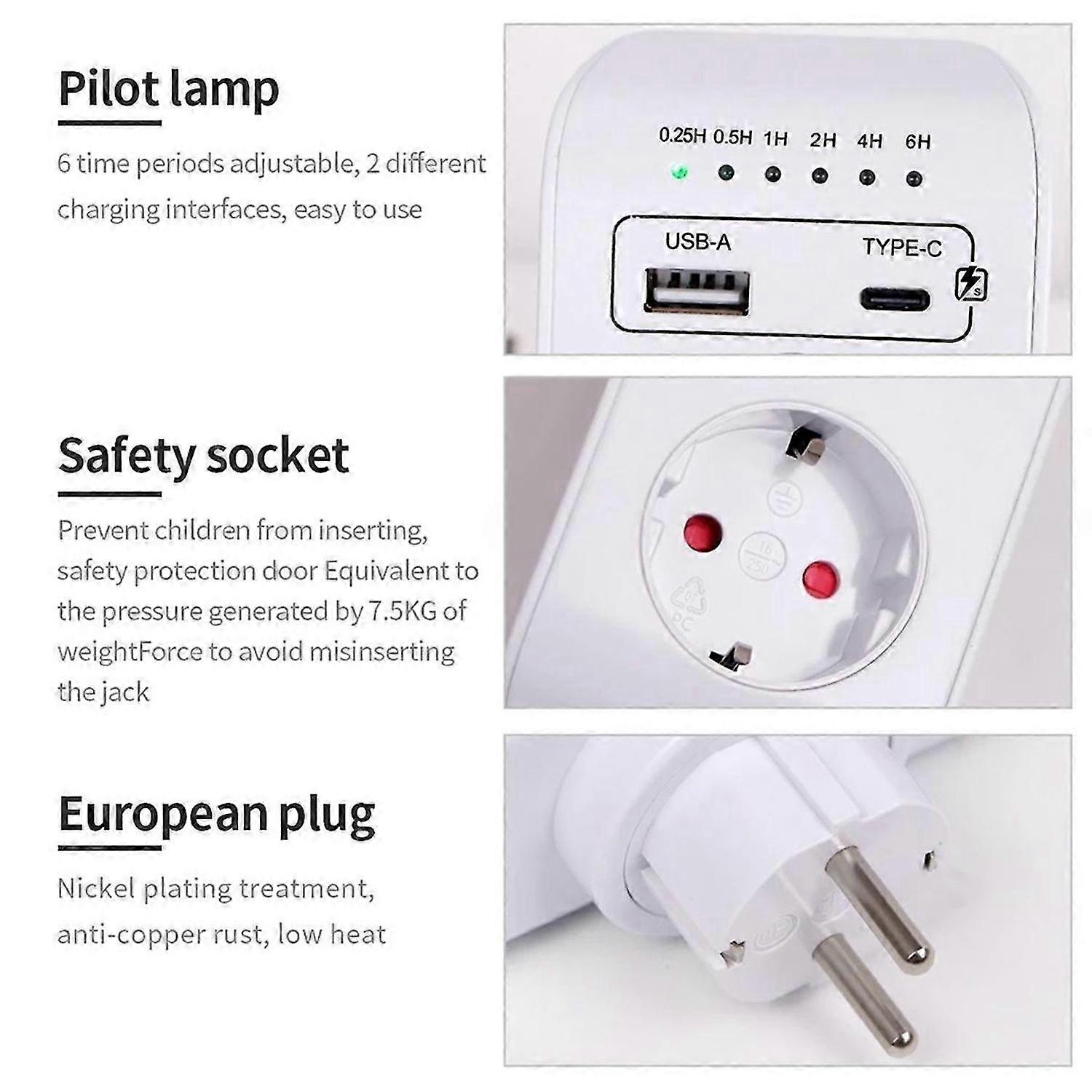 USB Type-C Timer Switch Digital Countdown Charging Timing Socket (EU)