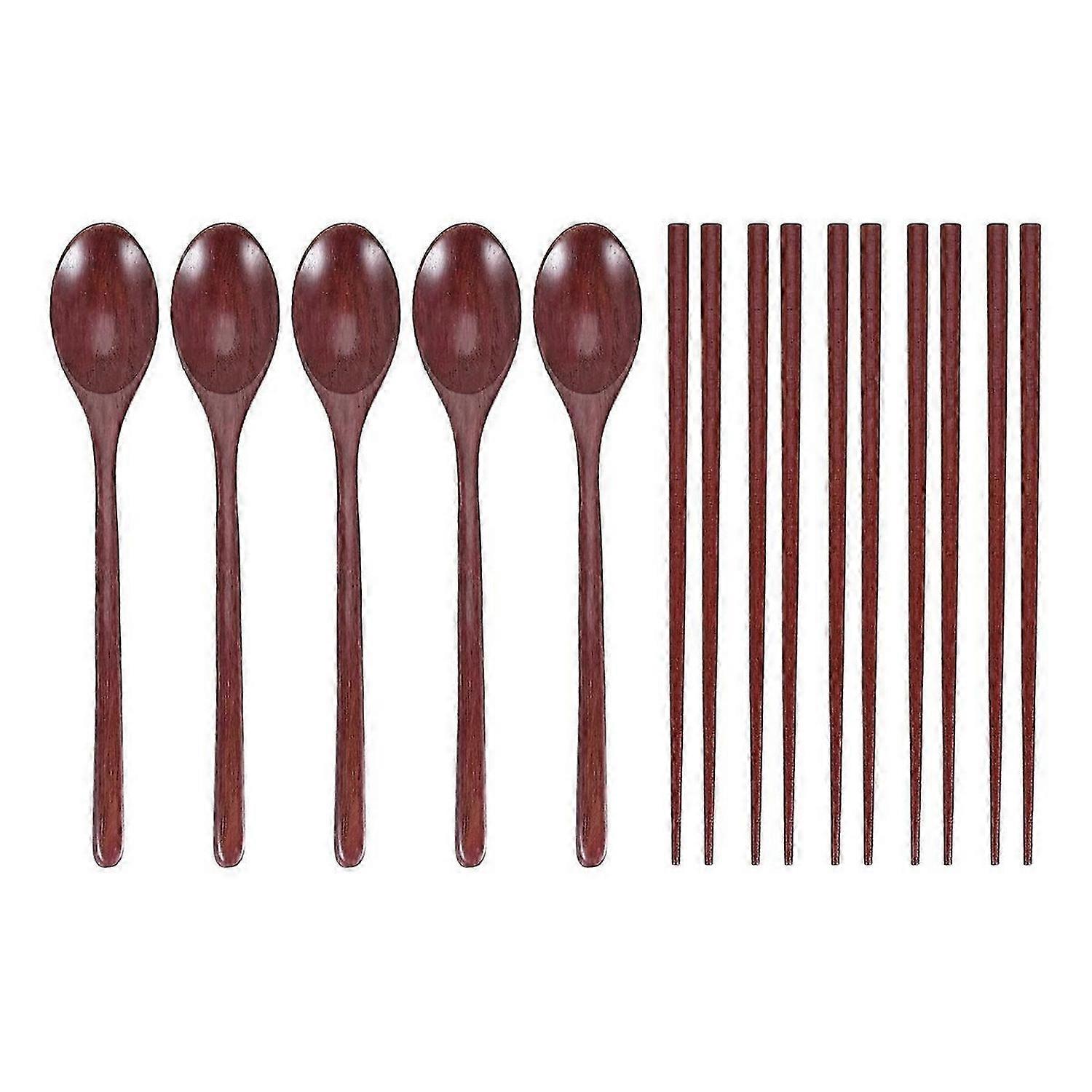 Teak Wooden Spoons and Chopsticks Set, Non-Stick Spoons Soup-Teaspoon