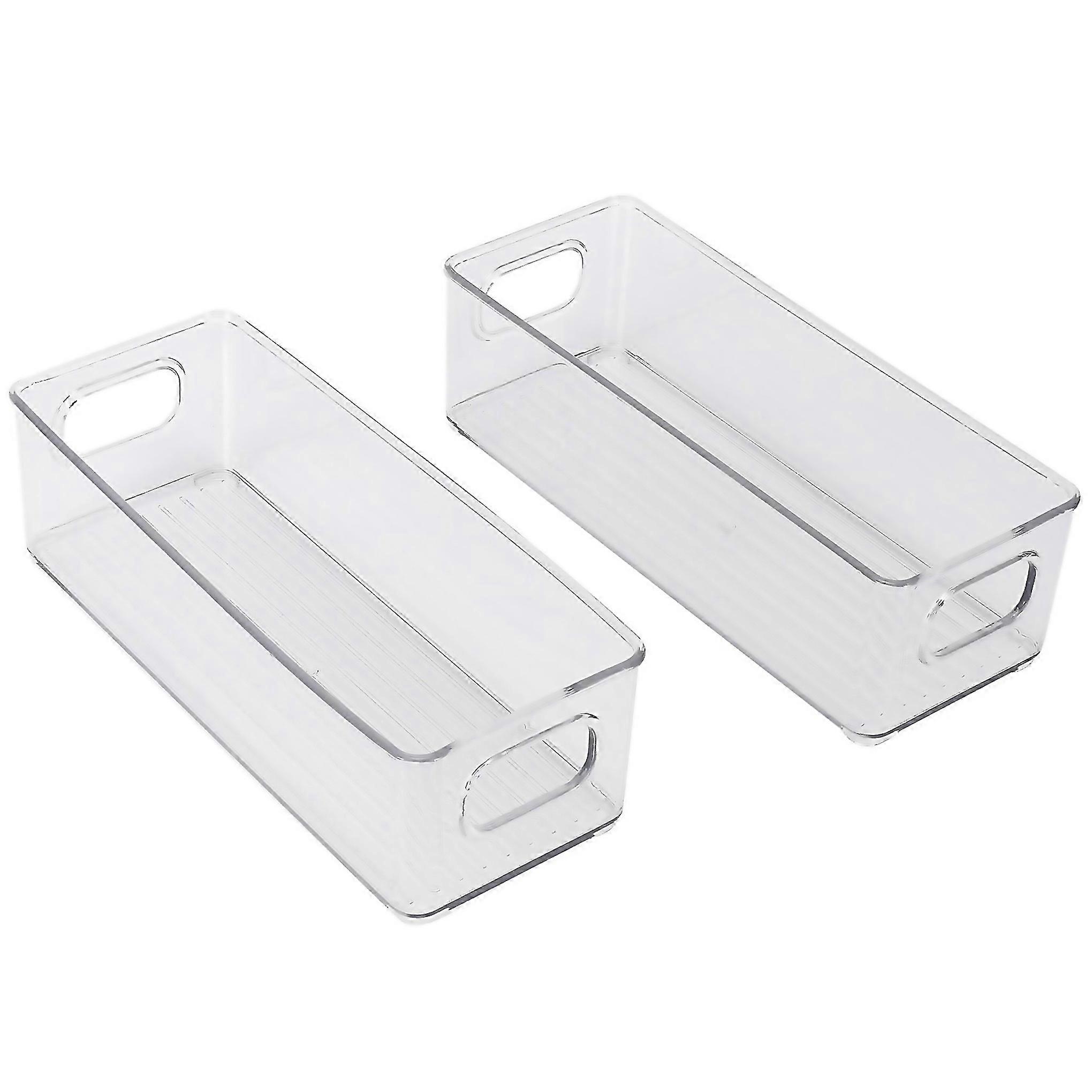 For 2 Pcs Refrigerator Organizer Bins Clear Stackable Plastic Food Storage Rack With Handles For