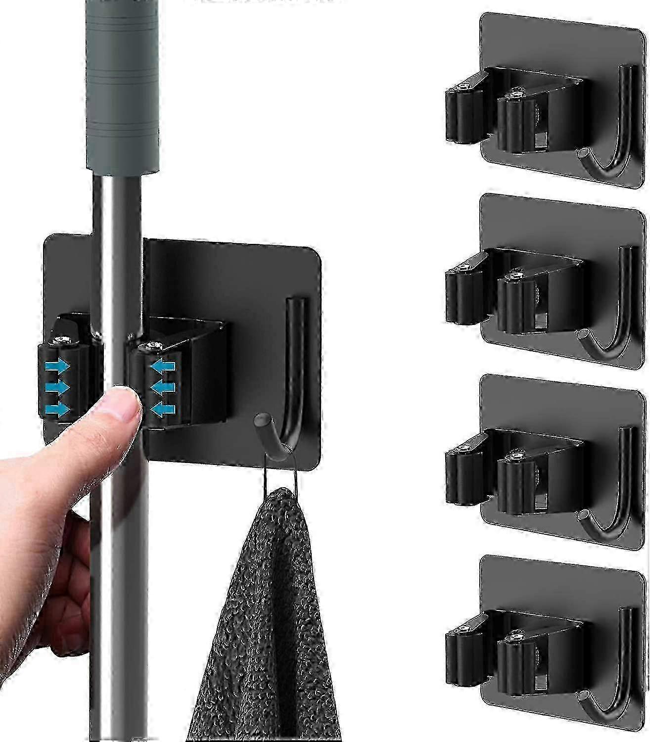 4 Pieces Broom Holder, Self Adhesive Wall Mount Without Drilling