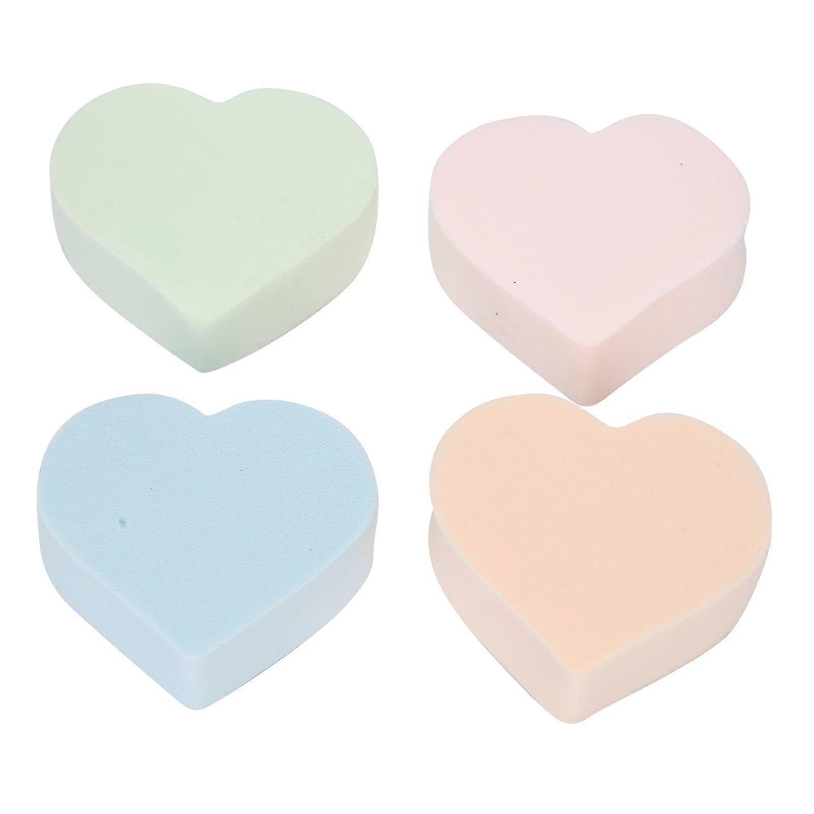 4Pcs Makeup Sponge Soft Heart Shape Wet Dry Use Powder Blush Foundation Blender Sponge