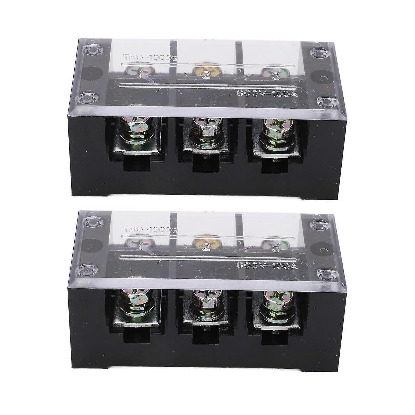 Lot de 2 borniers à vis fixes 100 A 600 V TBC, type PC, double rangée, pour systèmes de distribution d'éclairage, 3 embouts (1003)