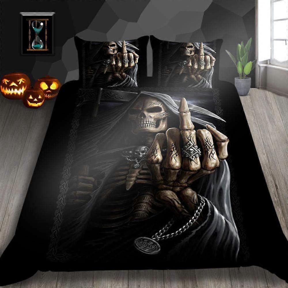 d407 Duvet Cover Single  Skull Halloween 3D Printed Quilt Cover With Zipper Closure Soft Microfiber Bedding Set +2 Pillowcases-Soft Hypoallergenic, Ea