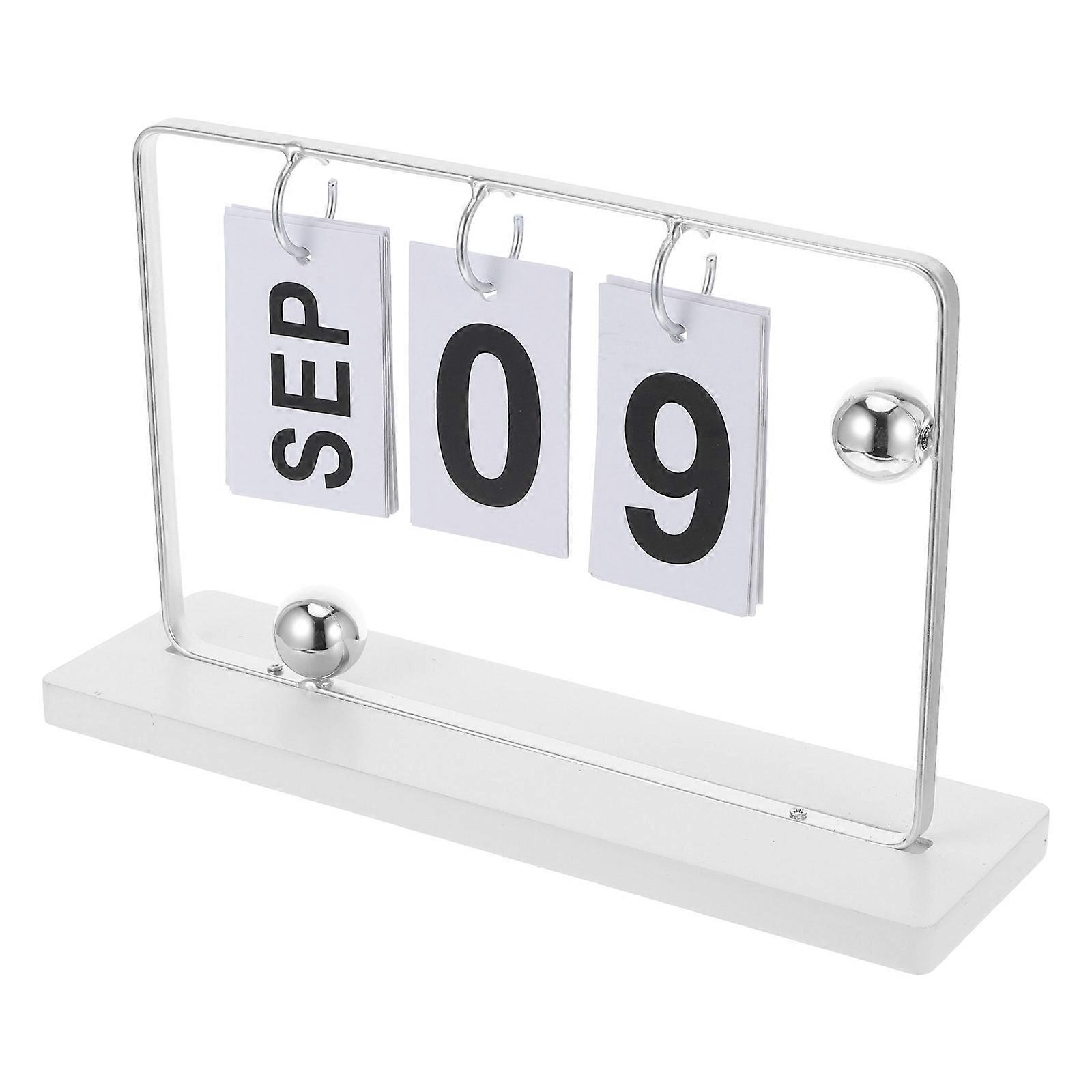 Daily Desk Perpetual Calendar for Home Office 2Sets Wooden Silver Flip
