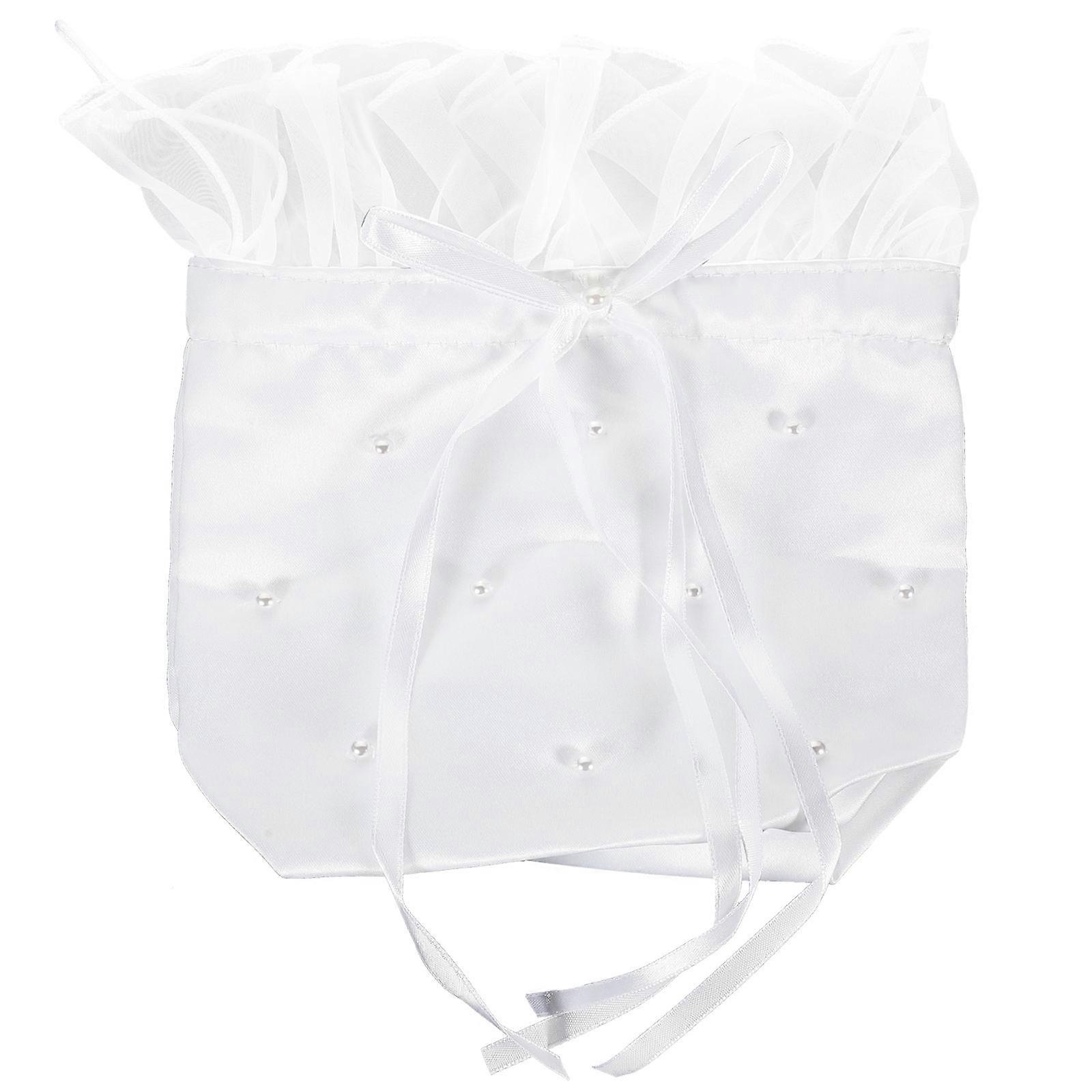 Drawstring Bag for Storage Use 4Pcs White Satin Bride Dolly Bags