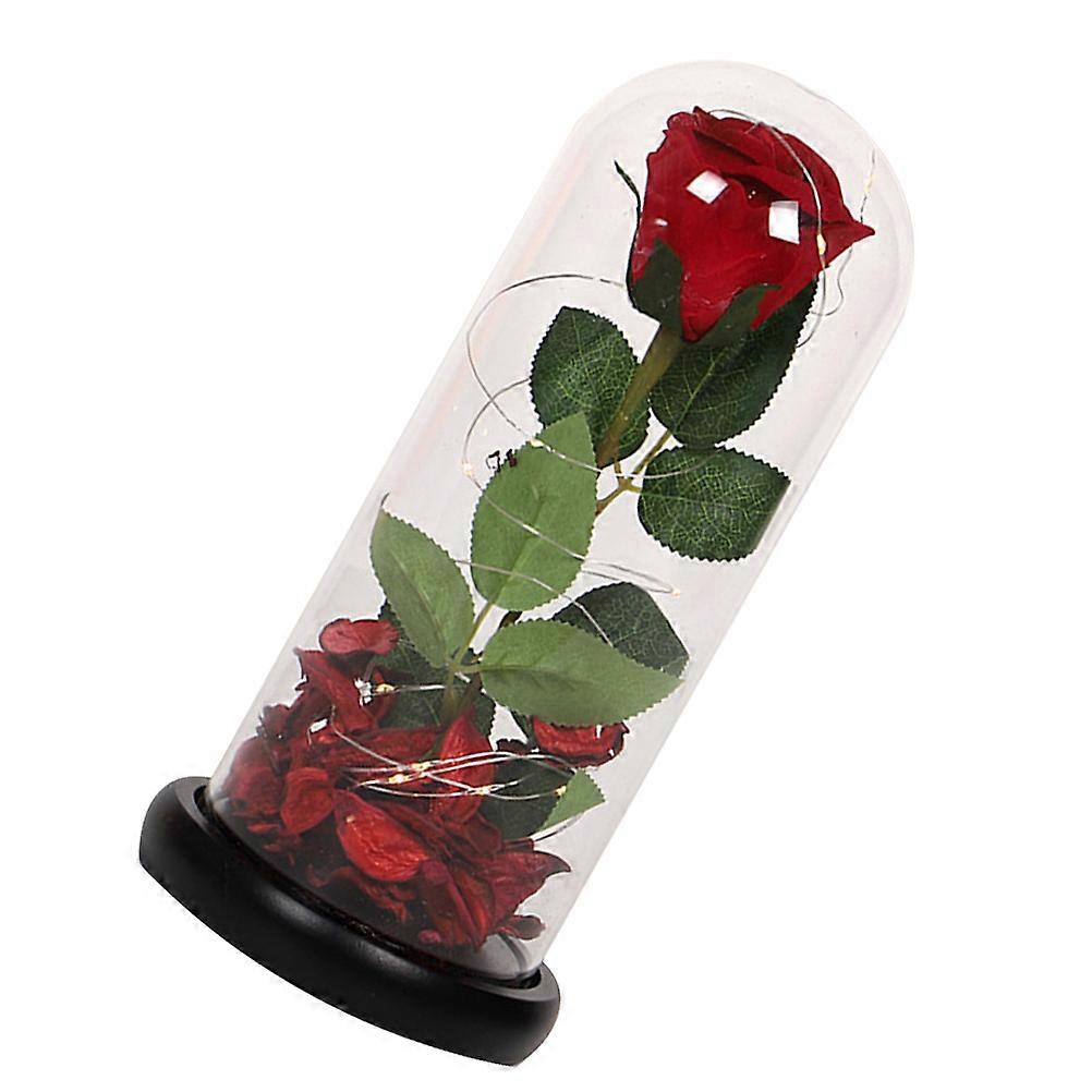 Simulation Immortal Rose Desktop Ornament Glass Cover LED Light 2Pcs
