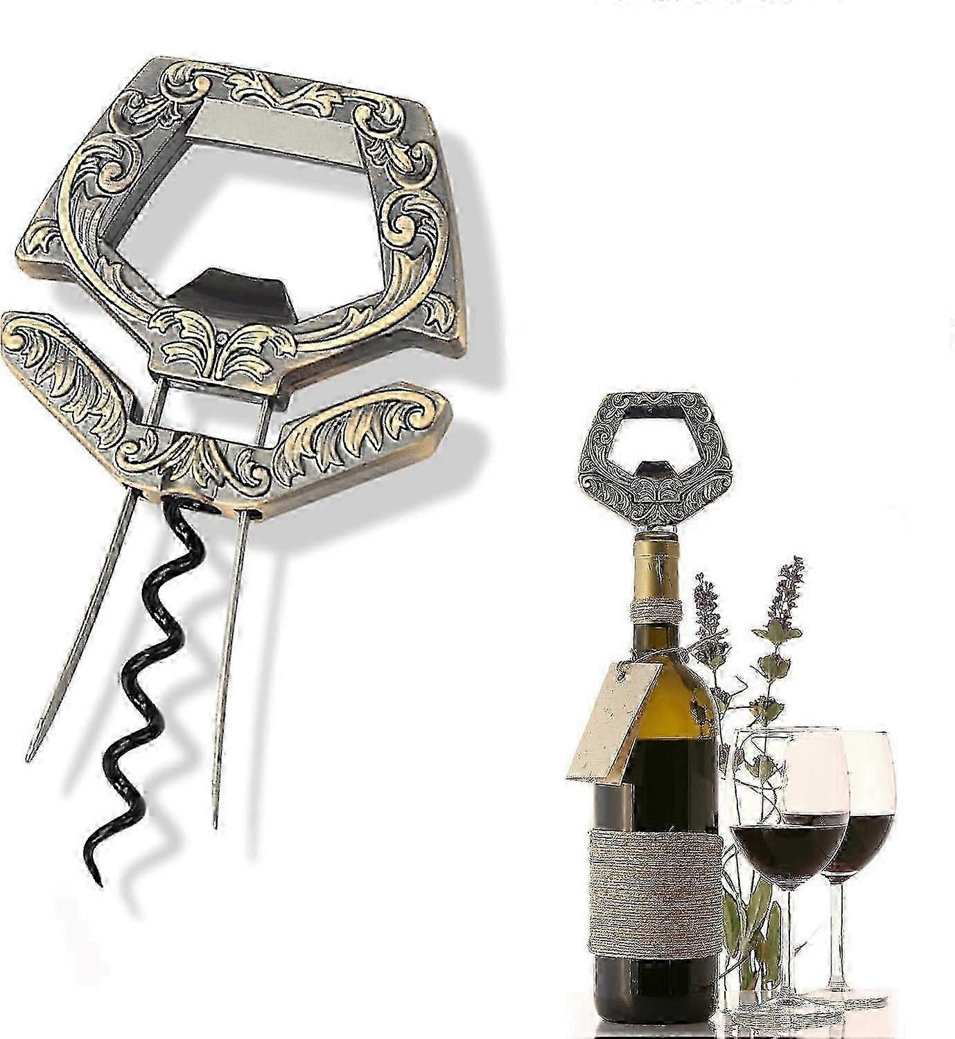 Two Prong Wine Opener for Delicate Corks, 3-in-1 Cork Remover Tool for Smooth Uncorking
