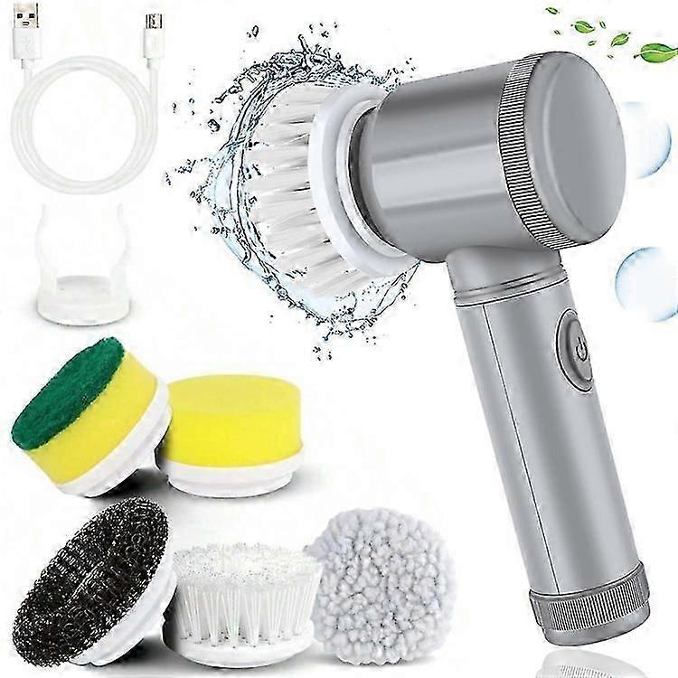 Electric Scrubber Cordless Power Cleaning Brush with 5 Replaceable Brush Heads