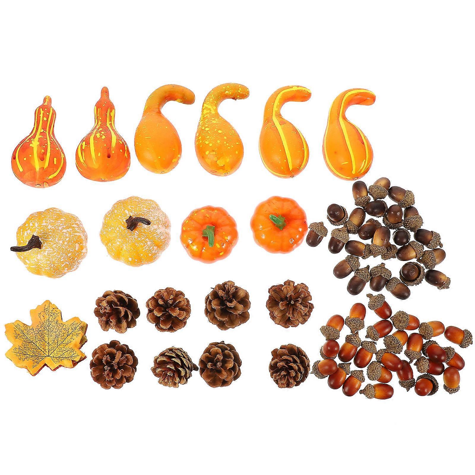 Halloween Decorations Pumpkin Model for Decor 3Sets Autumn Artificial Leaves and Cones