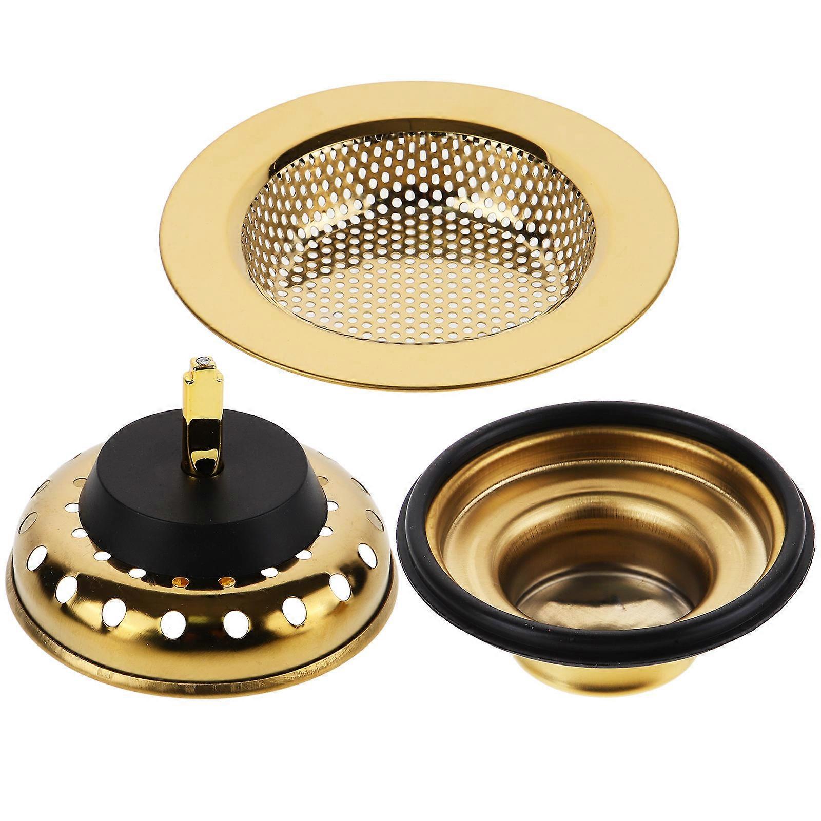 Metal Sink Draining Basket Filter for Kitchen Sink 2Sets Golden