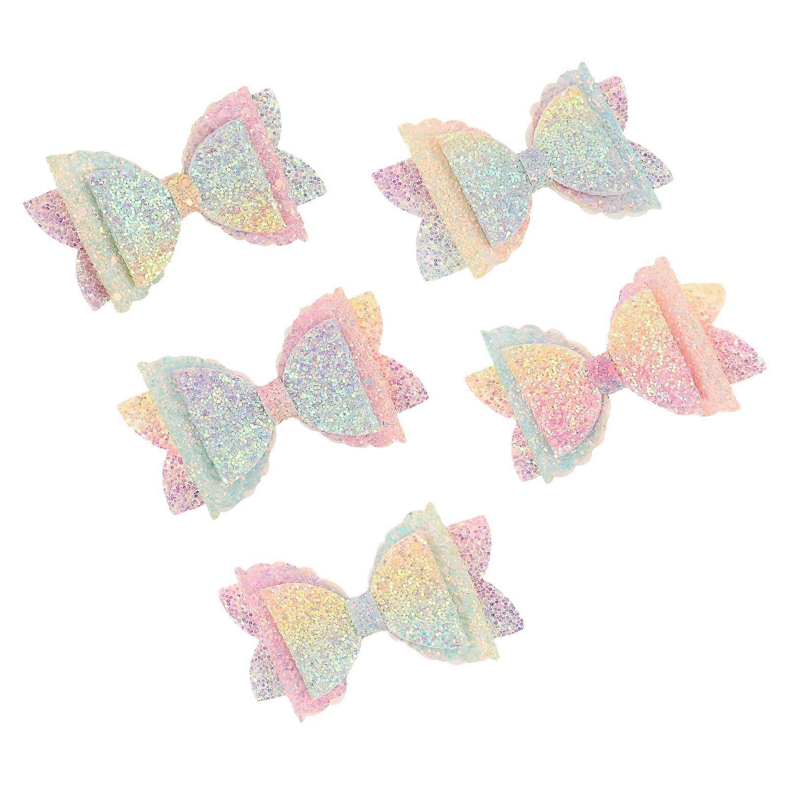Rainbow Hair Bow Clips Bow for Babies Multi Artificial Secure Hold 5Pcs