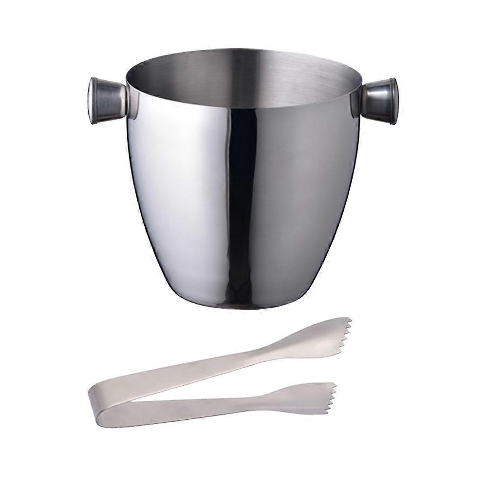 1Pcs Stainless Steel Ice Bucket with Tong for Portable Ice Storage Silver