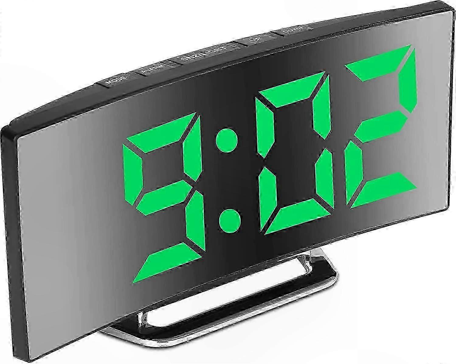 Large LED Mirror Alarm Clock with Temperature and Date Display, Silent Non-Ticking, Night Light, Dual Brightness Modes, Snooze Function, US-Compatible