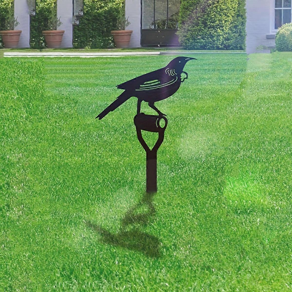 1PC Decorative Crow Metal Garden Stake Ornament Sculpture for Lawn Yard
