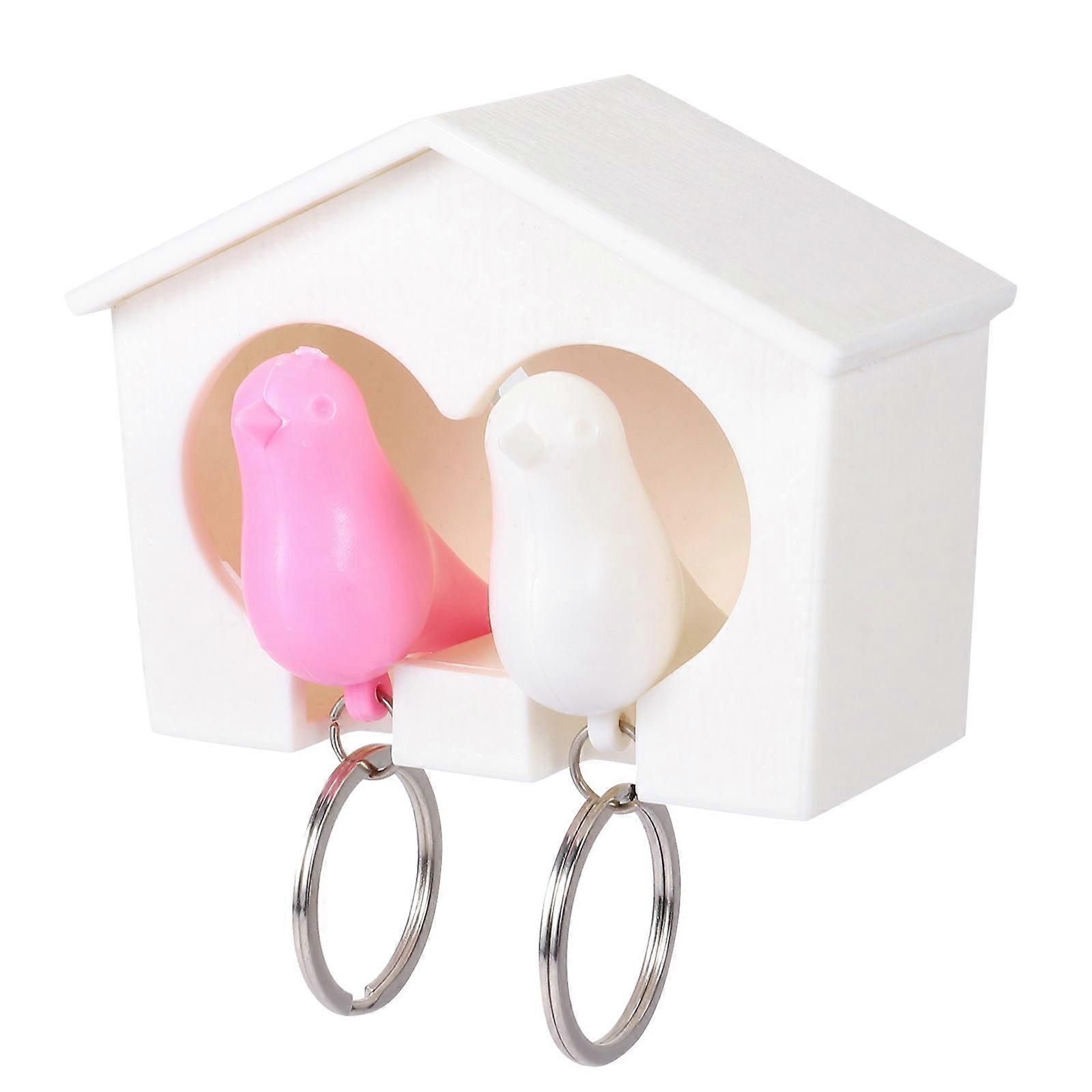 Birdhouse Key Ring Holder for Wall Use 2Sets White Hanging Key Holders