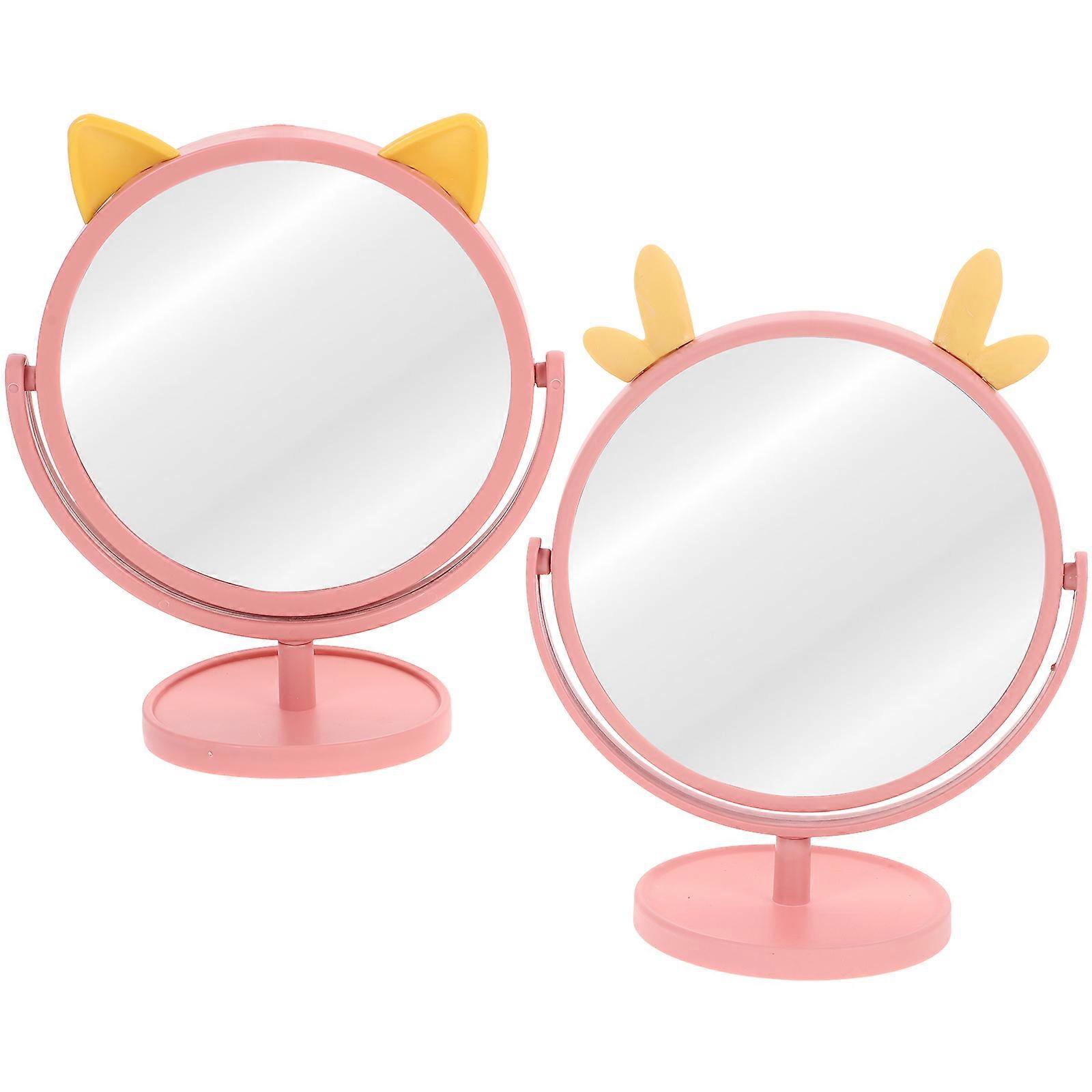 Mirror For Dressing Table Portable Vanity Mirror Cartoon Cat Ears Pink 2Pcs