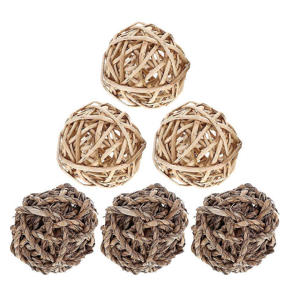Rabbit Chew Ball Toy for Oral Health 6Pcs Chinchilla Grass Chew Balls
