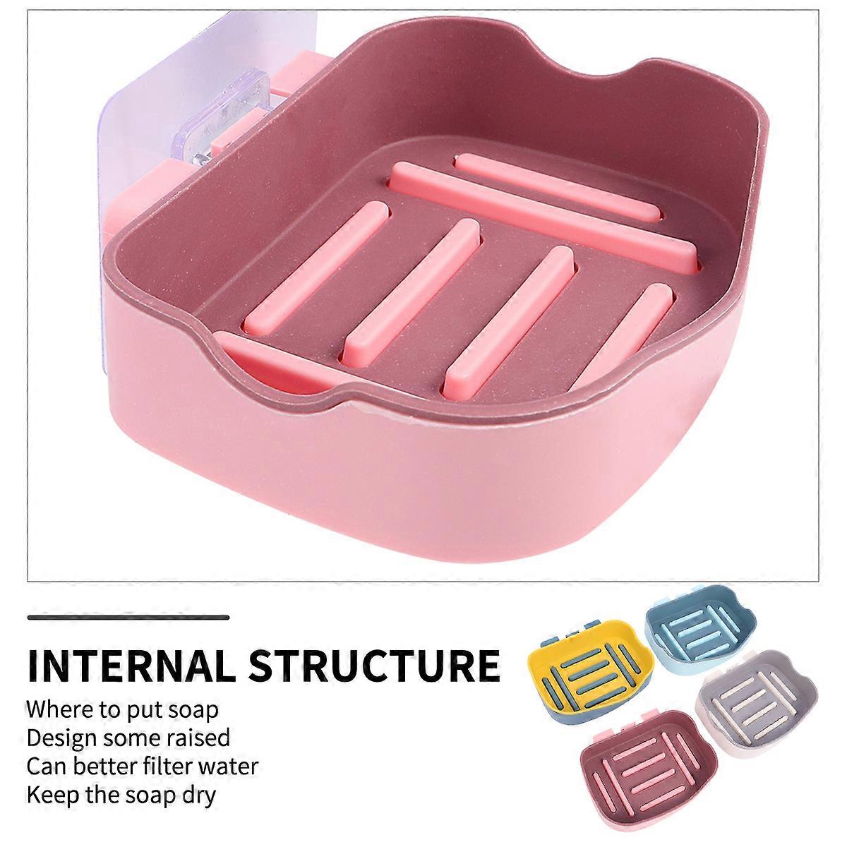 Plastic Soap Dish Wall-Mounted Bathroom Use Rectangular 13x10x3cm Soap Draining 4Pcs