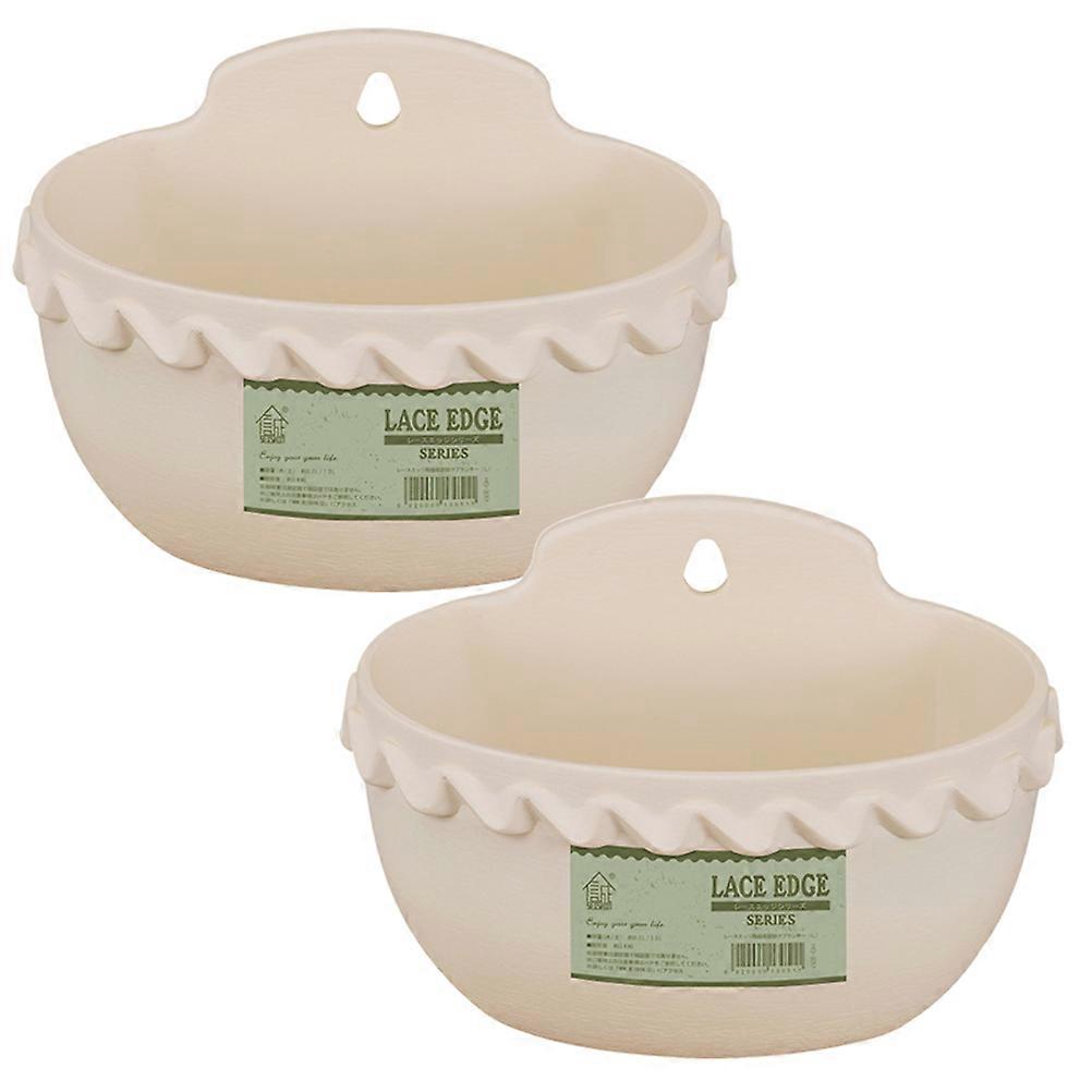 Beige Wall Mount Basket Flower Pot Plastic for Storage Use 6Pcs Set