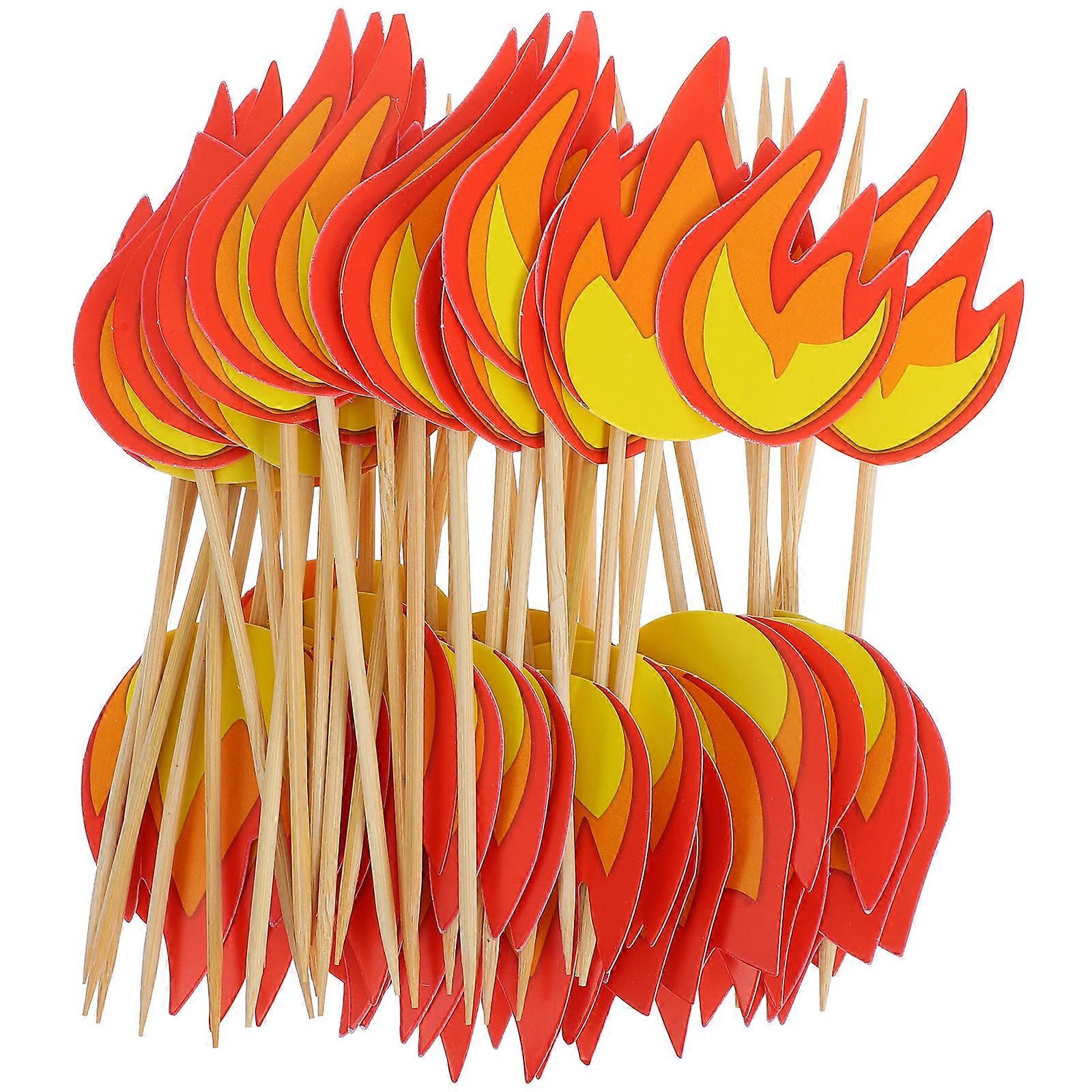 Fire Cake Picks Flame Shaped Decorations for 100Pcs Cake Party Supplies