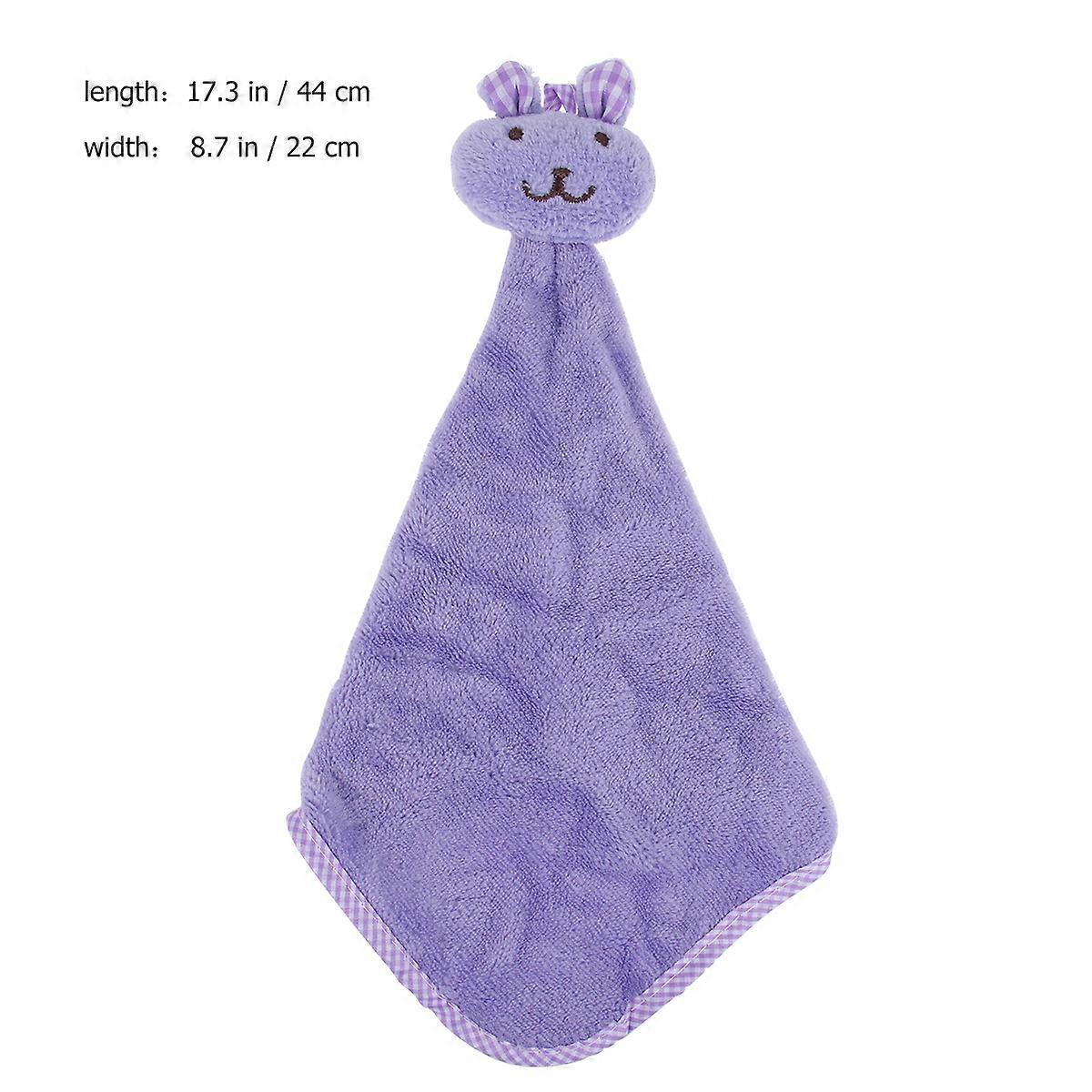 Hanging Coral Fleece Hand Towels Rabbit Style for Home Use Purple