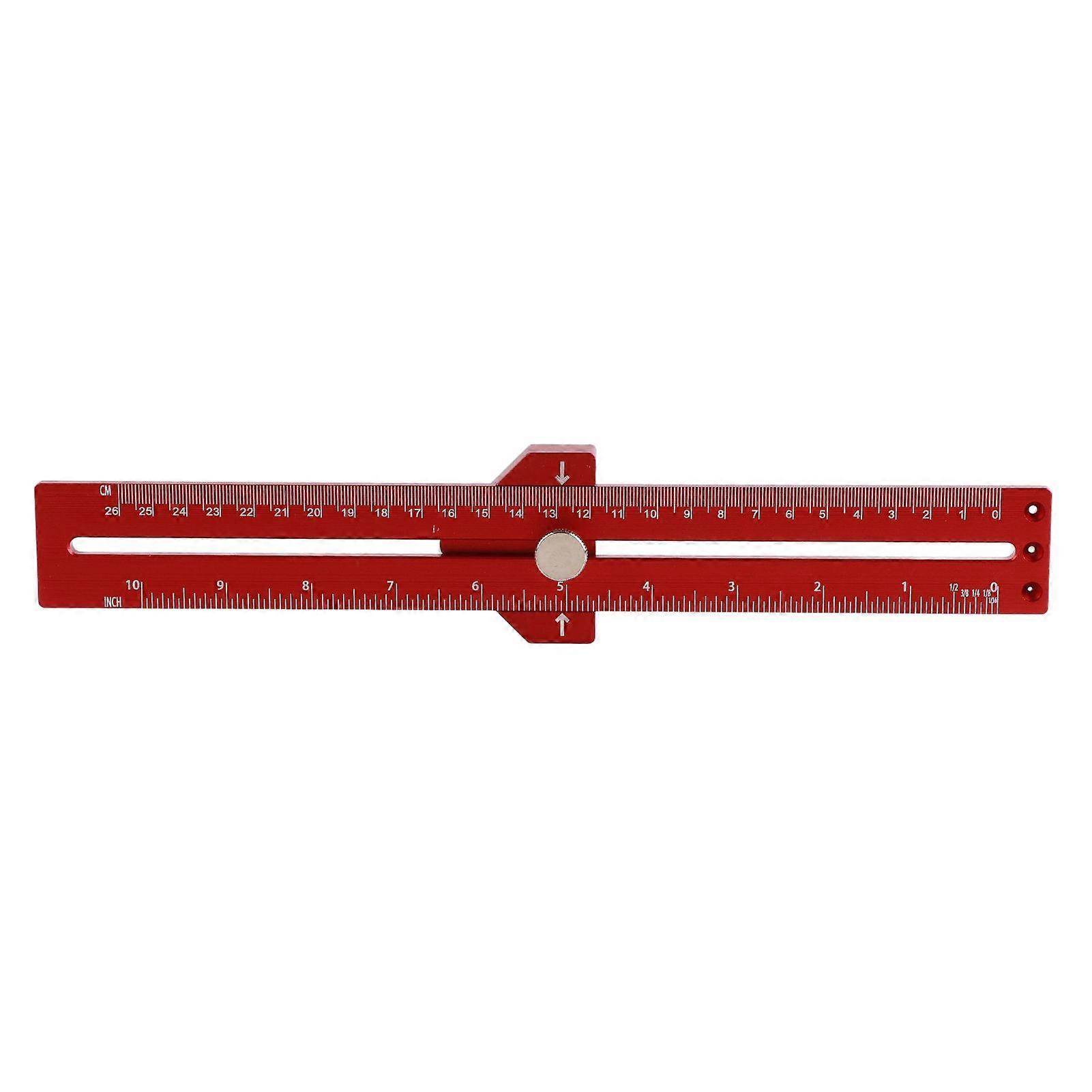 TType Scribing Ruler Red Aluminium Alloy with Accurate Scale Woodworking Marking Tool