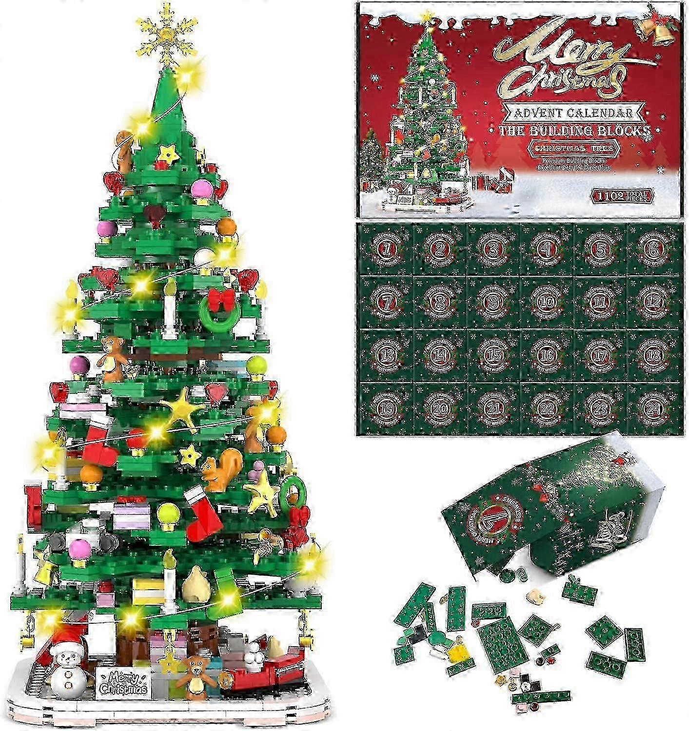 2025 Advent Calendar 2025 Christmas Tree Building Toy Set with LED light Christmas Countdown Calendar Kids Adult Creative Gifts New Arrival
