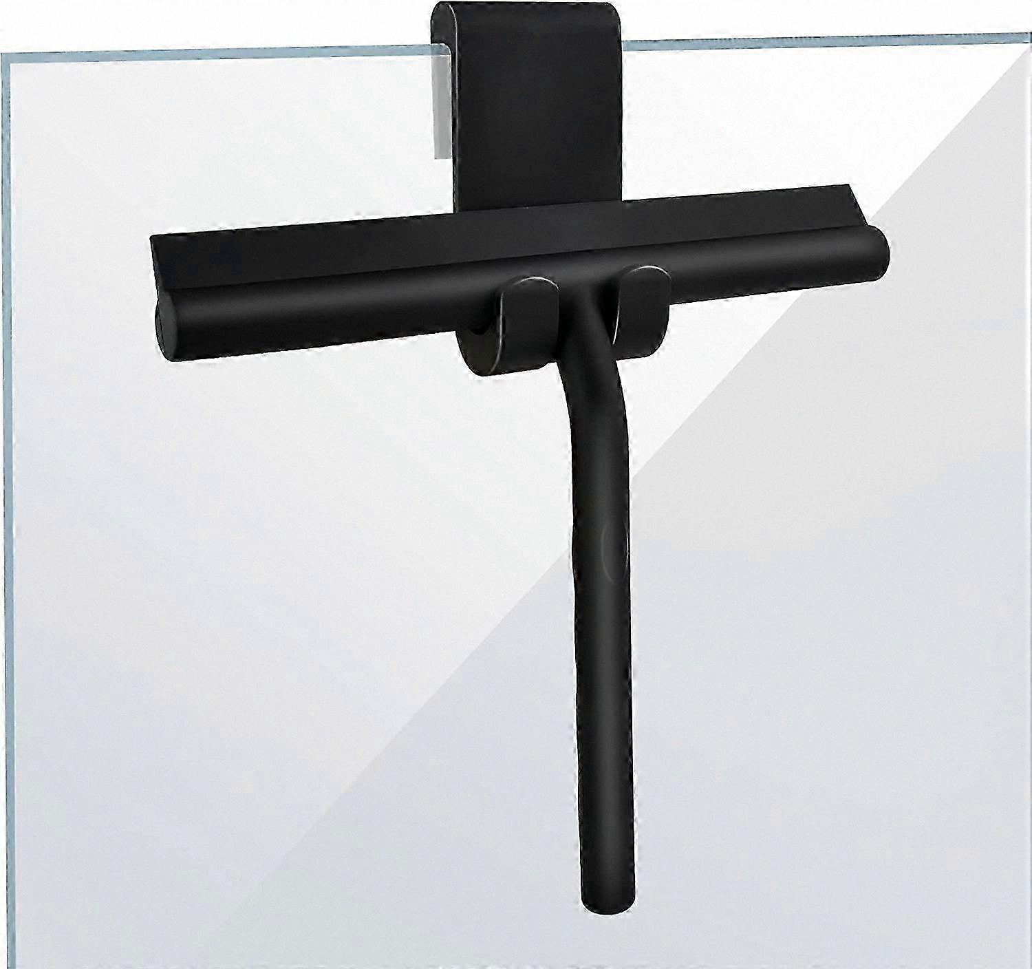 Silicone Window Cleaner with Hook, Black Shower Squeegee for Glass and Mirrors